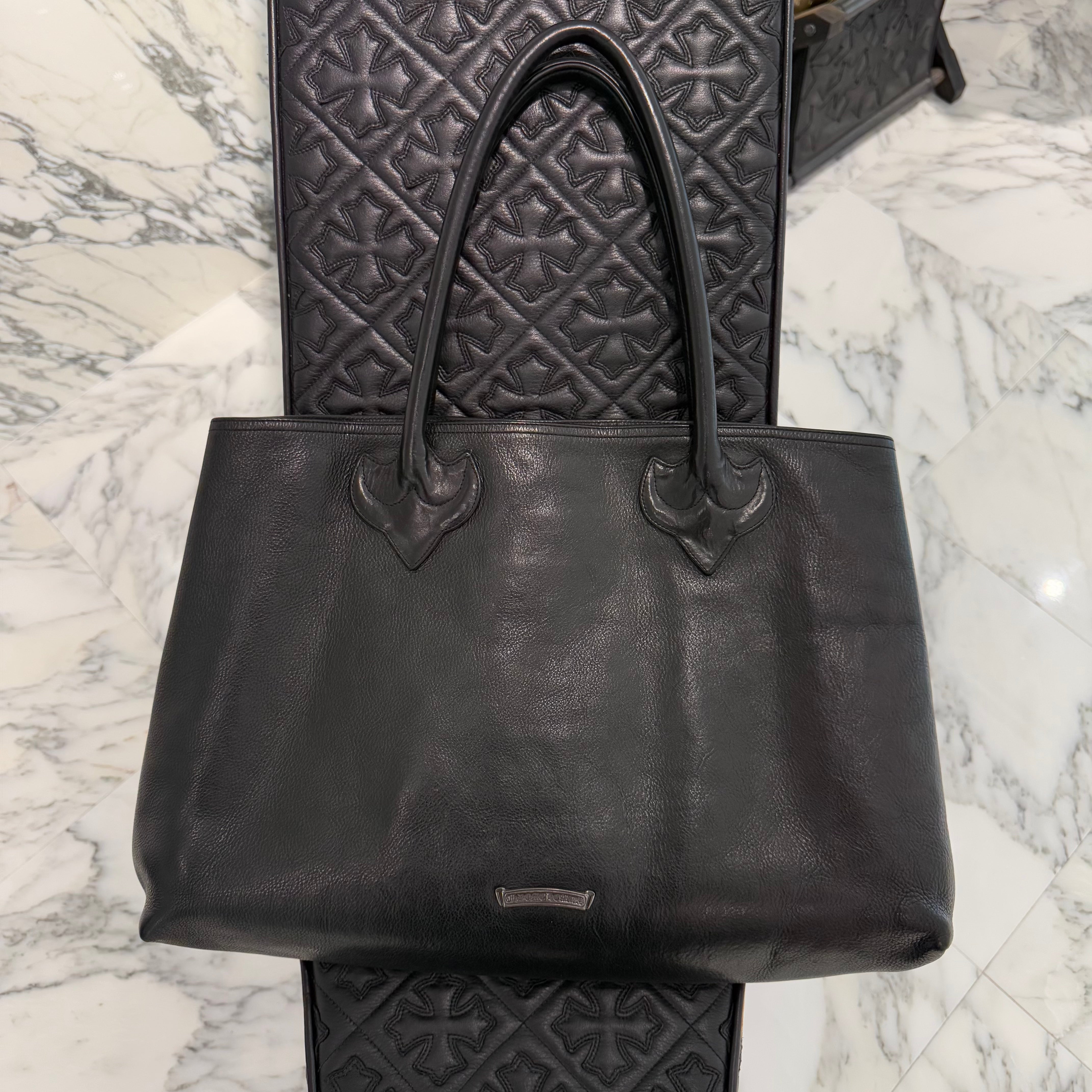 CHROME HEARTS 3 Cemetery Cross Patch FS Leather Tote Bag クロムハーツ 3セメタリークロスパッチ FS レザートートバッグ