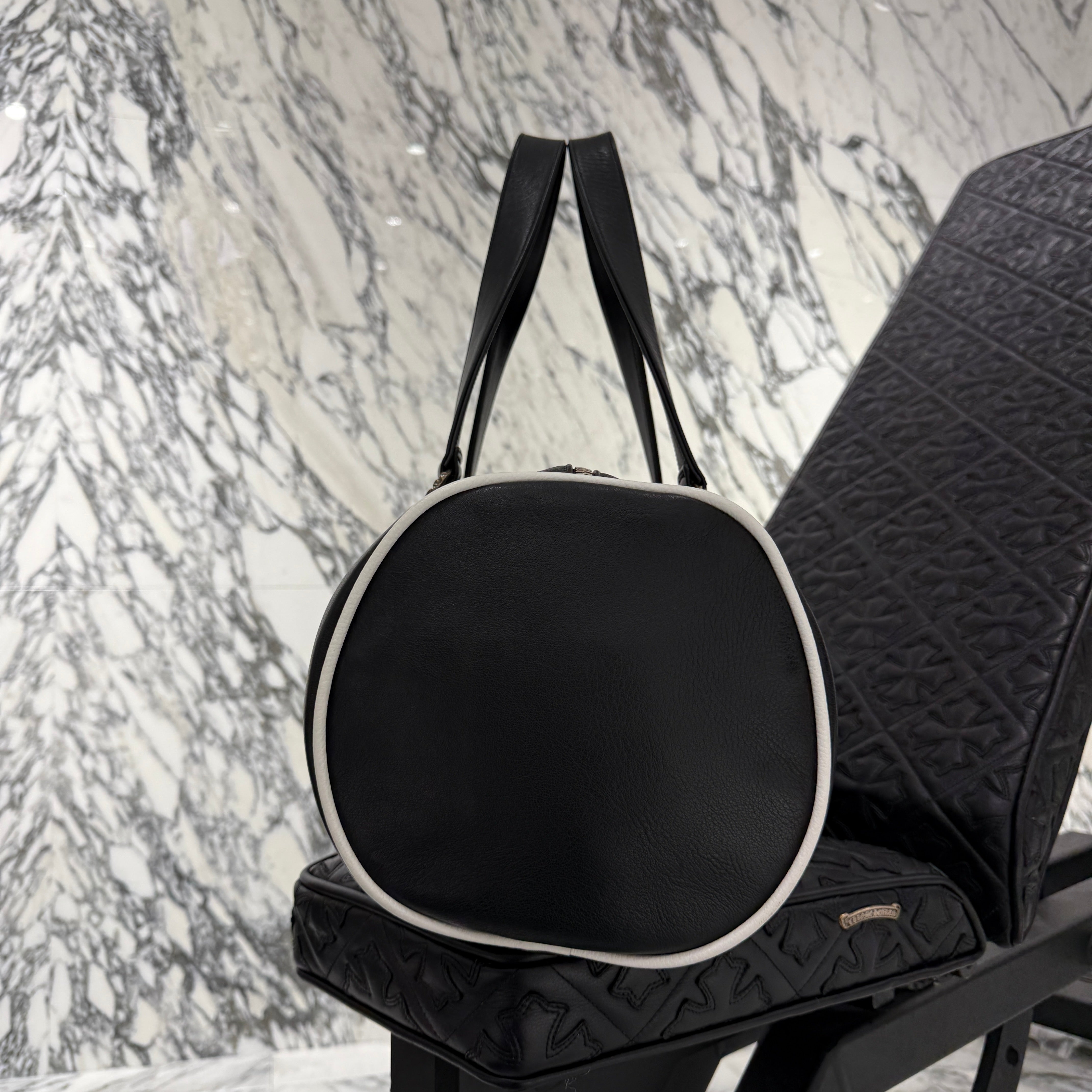 CHROME HEARTS Las Vegas Limited DOMINO Cemetery Cross Patch Duffle Leather Boston Bag クロムハーツ ラスベガス限定 ドミノ セメタリークロスパッチ ダッフル レザー ボストンバッグ