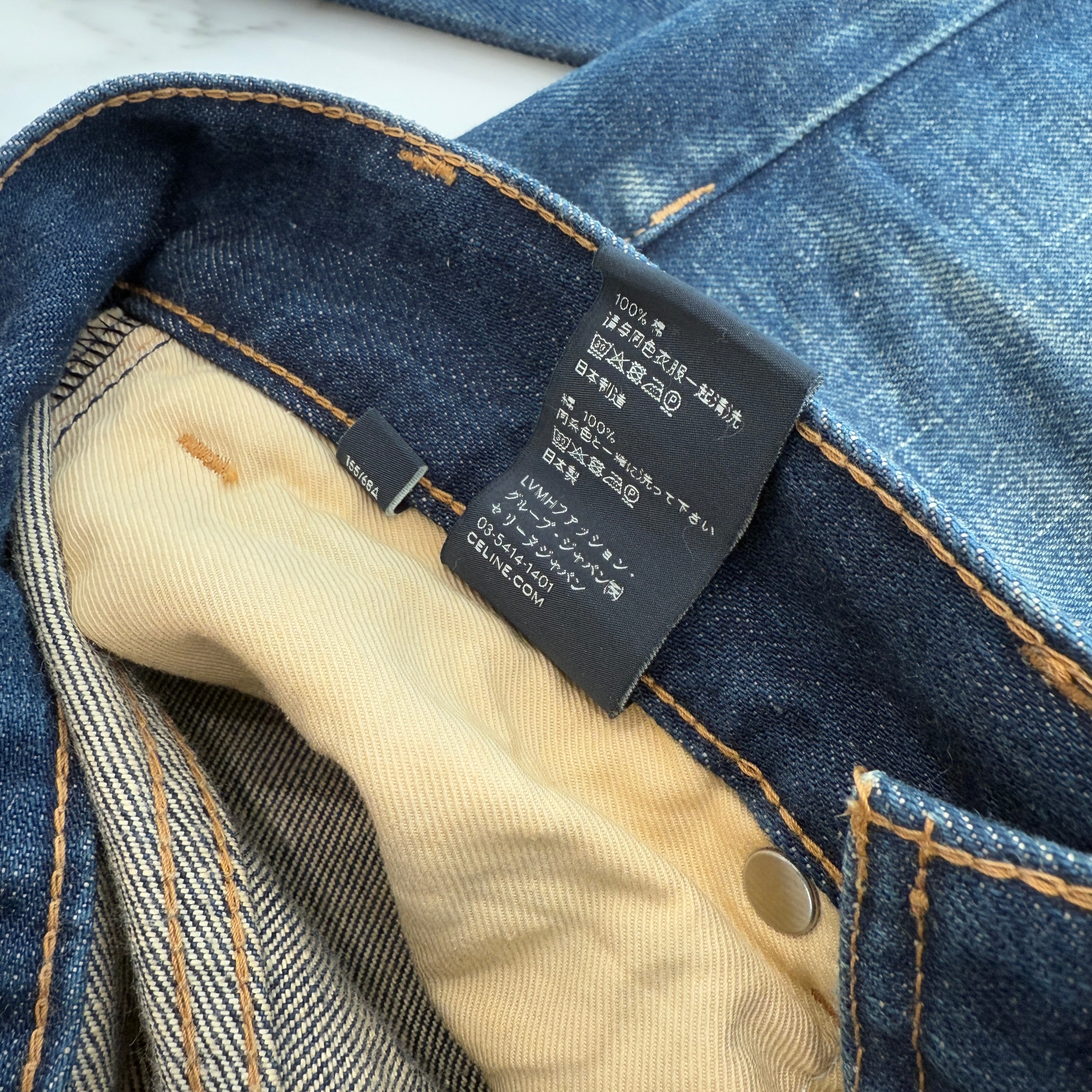 CELINE 2024SS Kurt Jeans In Destroyed Blue Marble Denim Pants 2N574664X.06UE Size 26 セリーヌ カートジーンズ イン デストロイド ブルーマーブルウォッシュ デニムパンツ サイズ 26