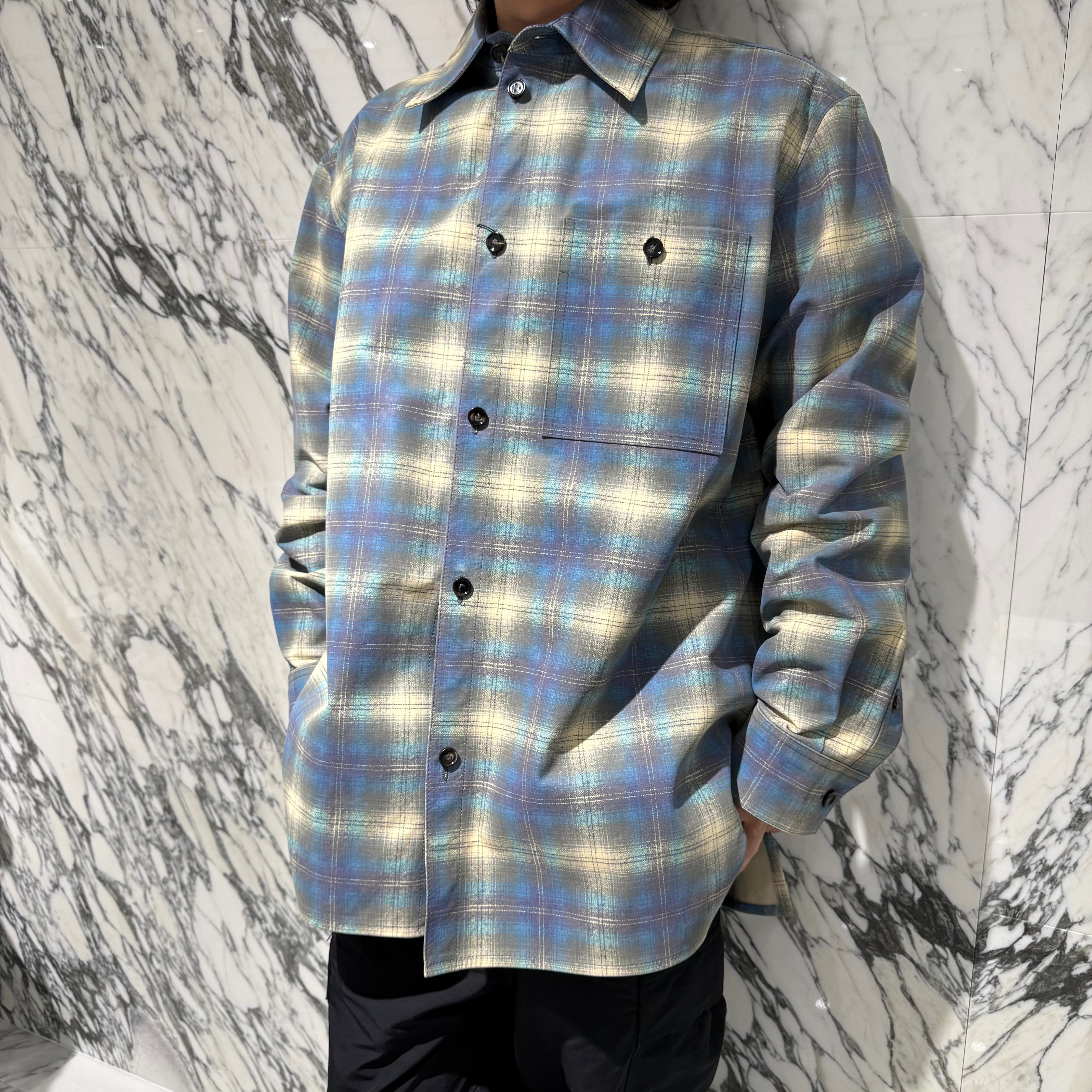 BOTTEGA VENETA 2023SS Relaxed Fit Flannel Print Leather Shirt 736013V2QG04116 Size 48