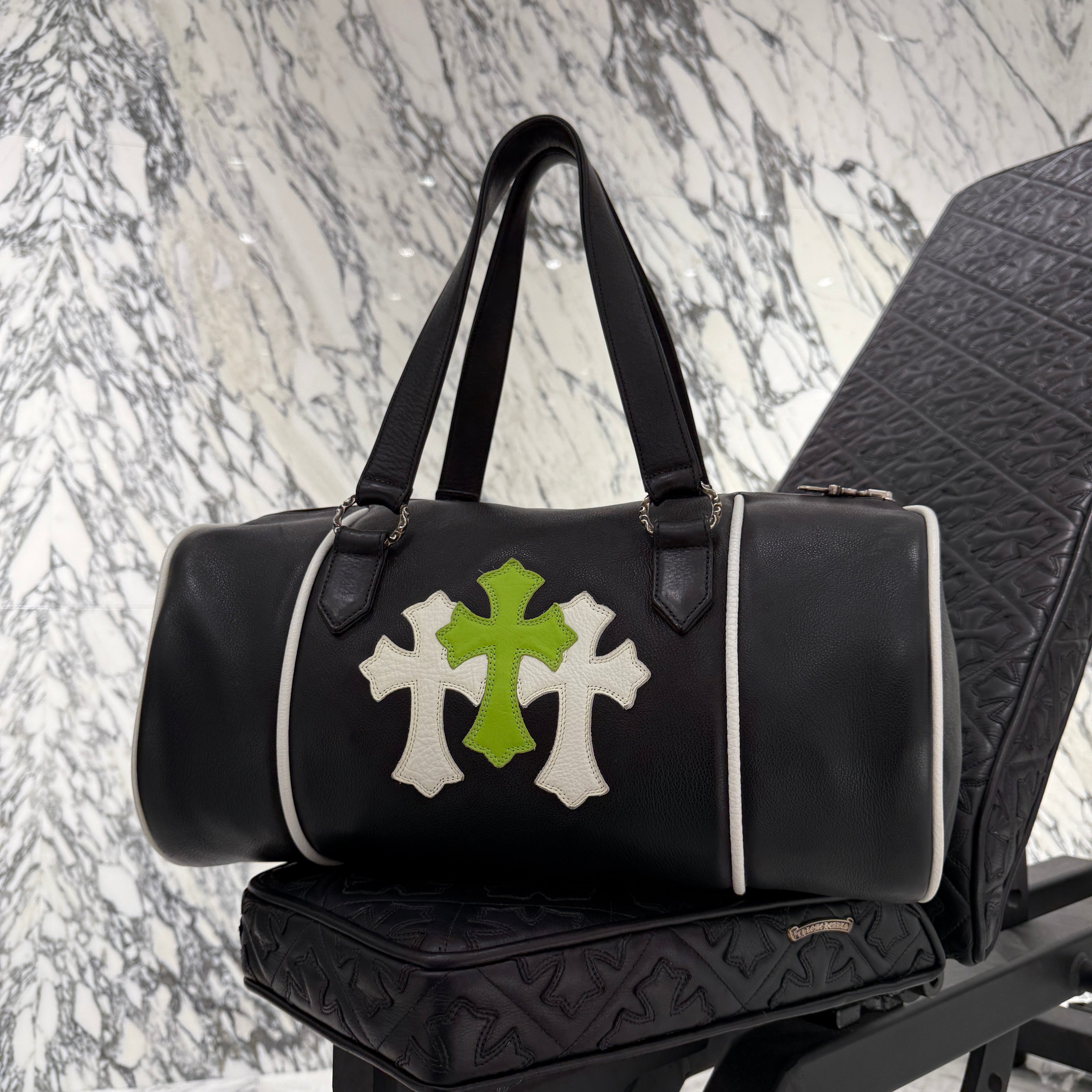 CHROME HEARTS Las Vegas Limited DOMINO Cemetery Cross Patch Duffle Leather Boston Bag クロムハーツ ラスベガス限定 ドミノ セメタリークロスパッチ ダッフル レザー ボストンバッグ