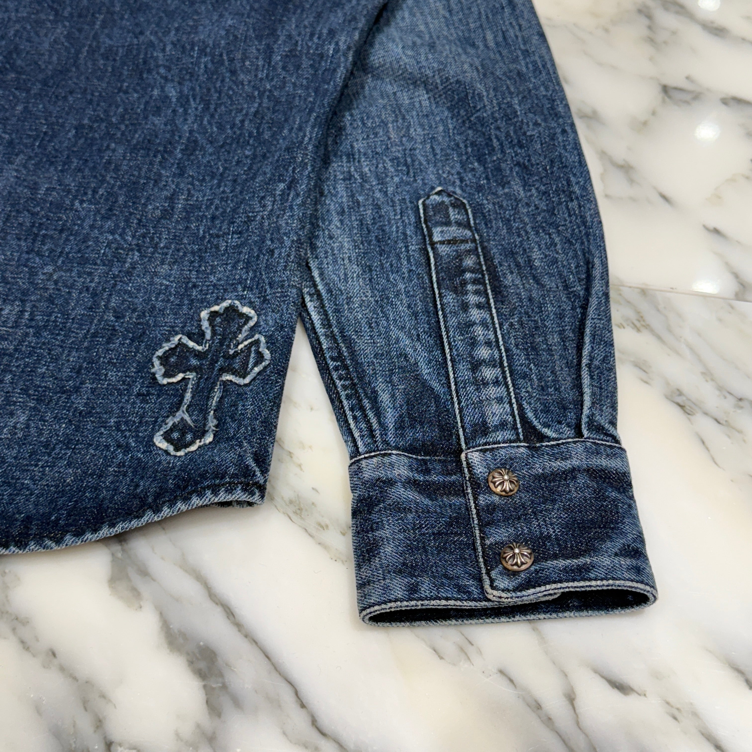 CHROME HEARTS YNOT Denim Cross Patch Shirt Jacket Size M クロムハーツ ワイノット デニムクロスパッチ シャツジャケット サイズM