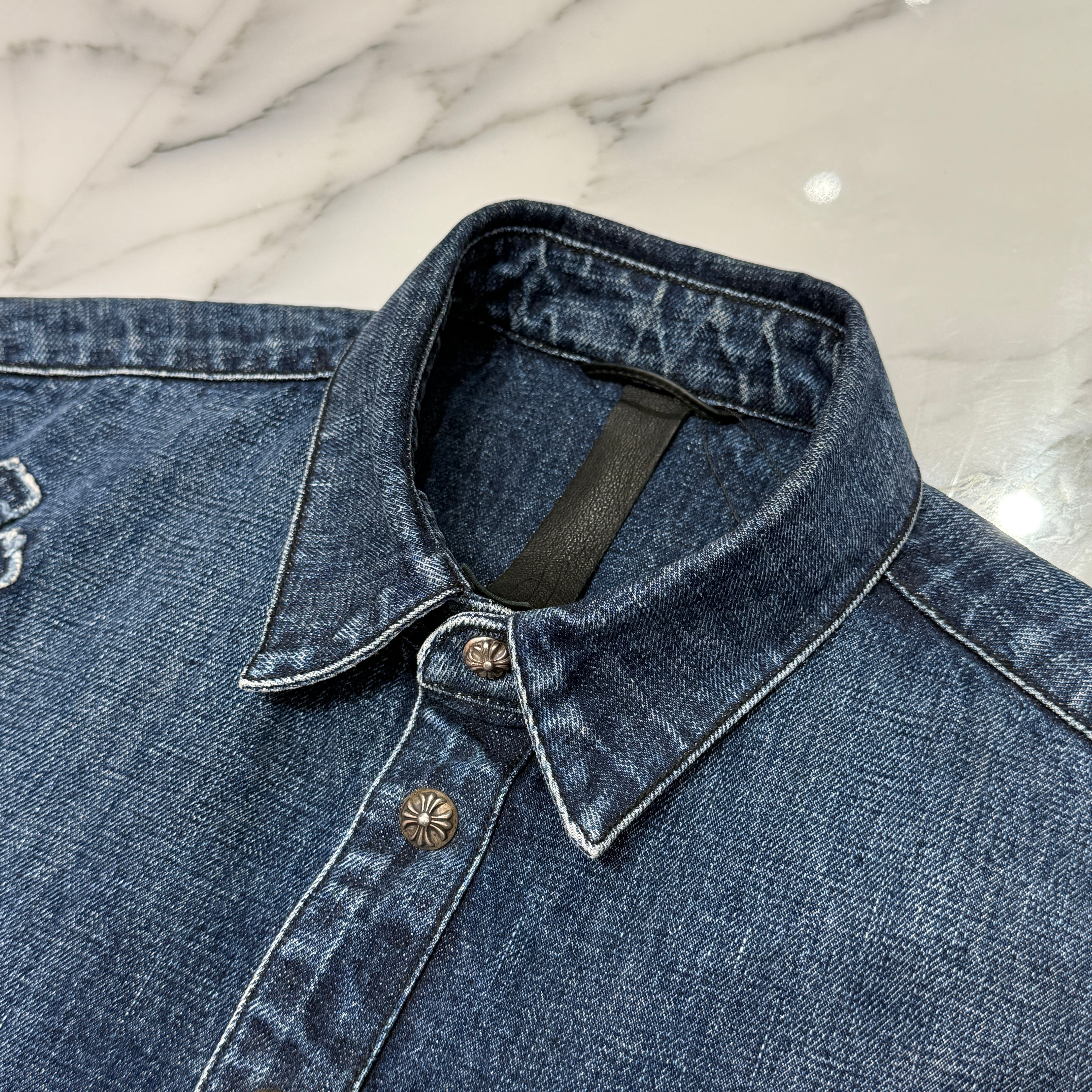 CHROME HEARTS YNOT Denim Cross Patch Shirt Jacket Size M クロムハーツ ワイノット デニムクロスパッチ シャツジャケット サイズM