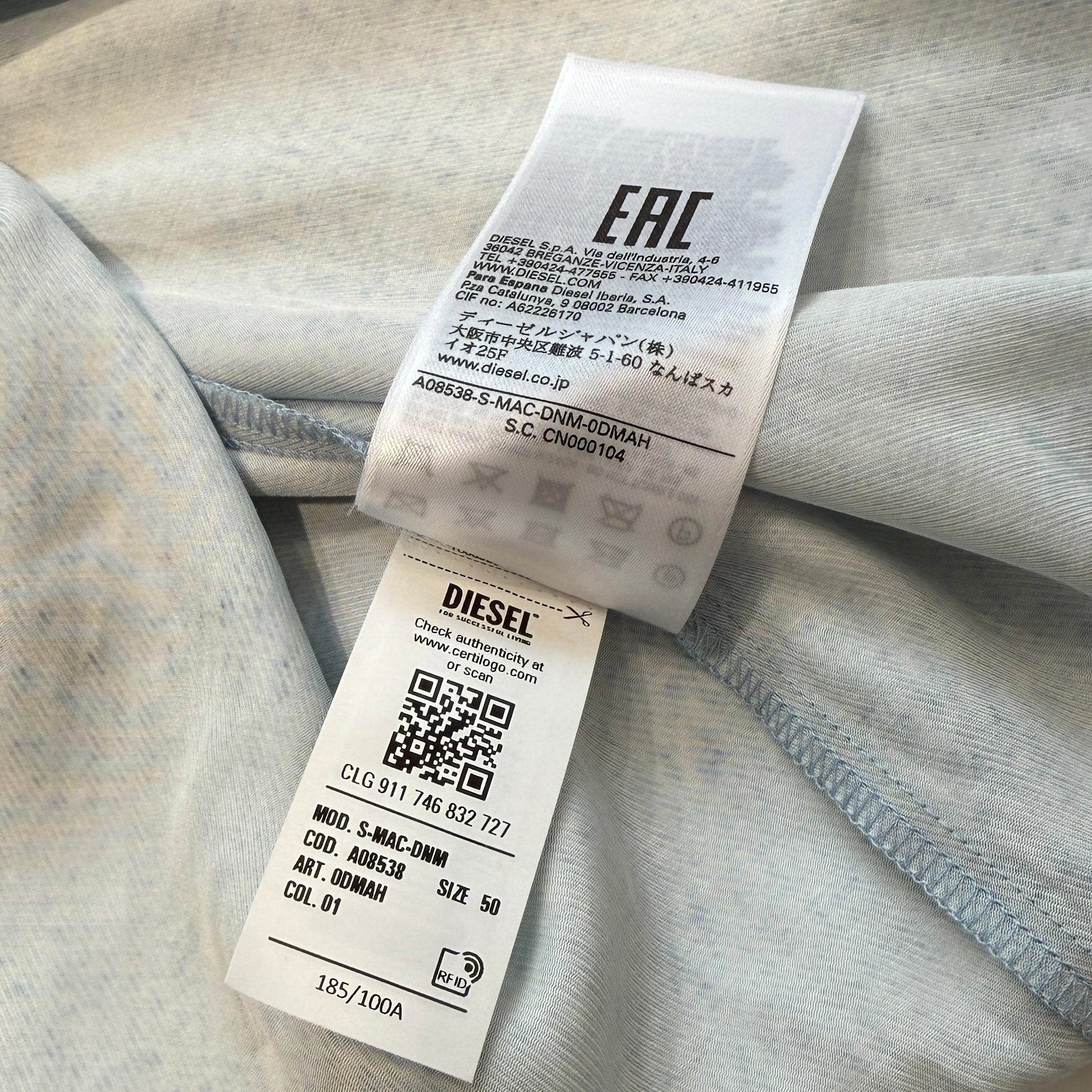 DIESEL Denim Transcription Rayon Short Sleeve Shirt A08538-0DMAH01 Size 50 ディーゼル デニム転写 レーヨン ショートスリーブシャツ サイズ50