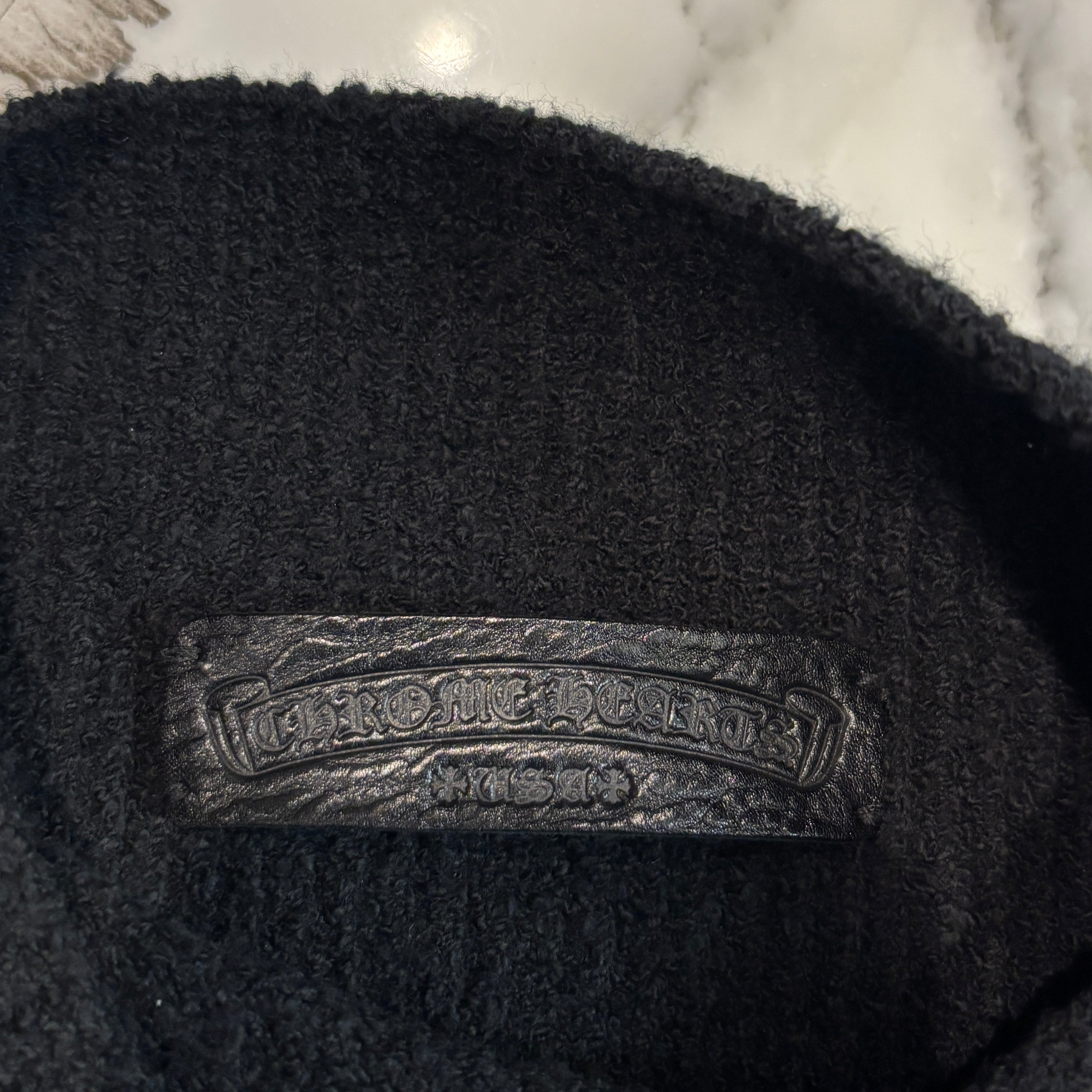 CHROME HEARTS Y NOT Harako Leather Cross Patch Cotton Knit Sweater Size XS/S クロムハーツ ワイノット ハラコレザー クロスパッチ コットン ニット セーター サイズXS/S