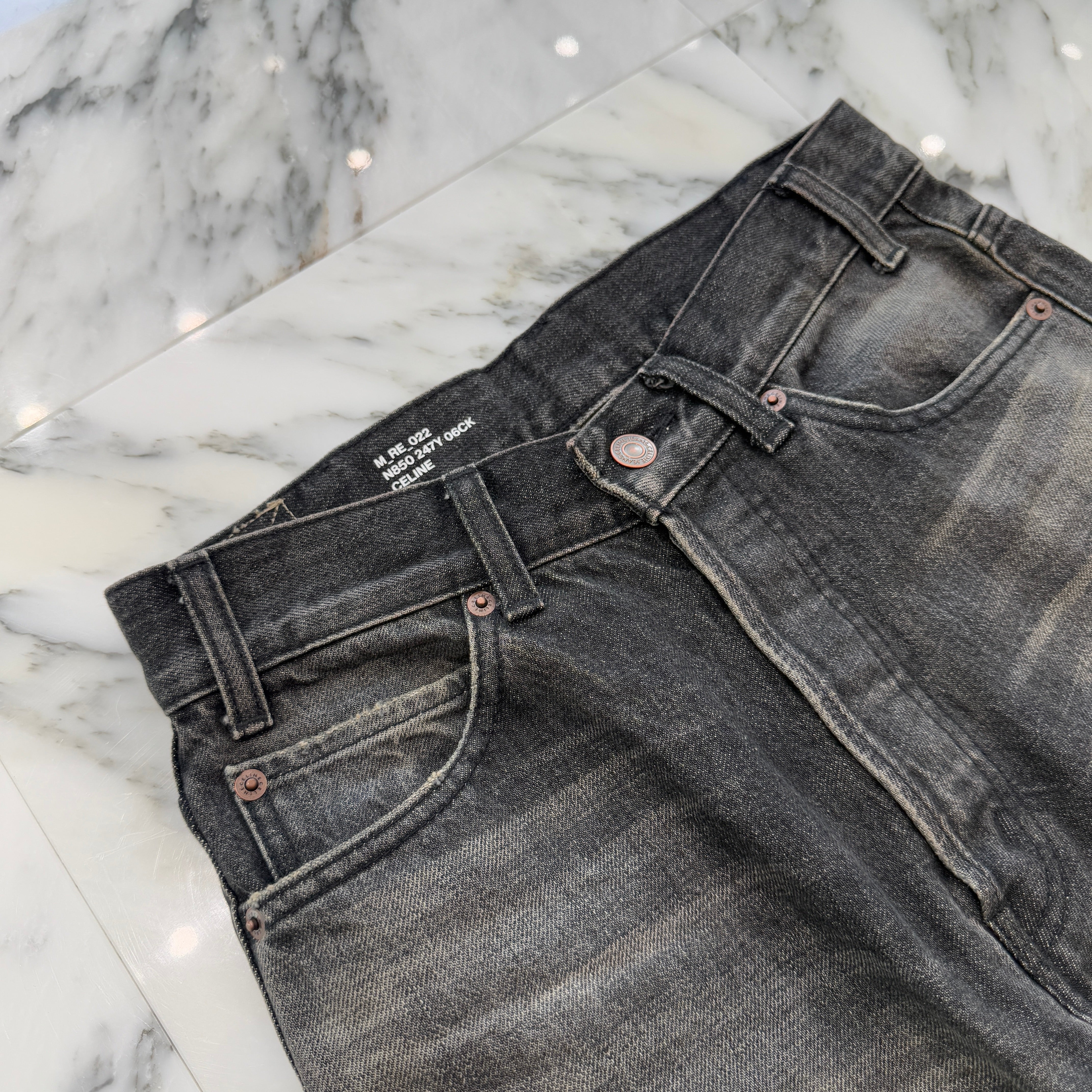 CELINE 2024SS Wesley Jeans In Black Destroyed Denim Pants