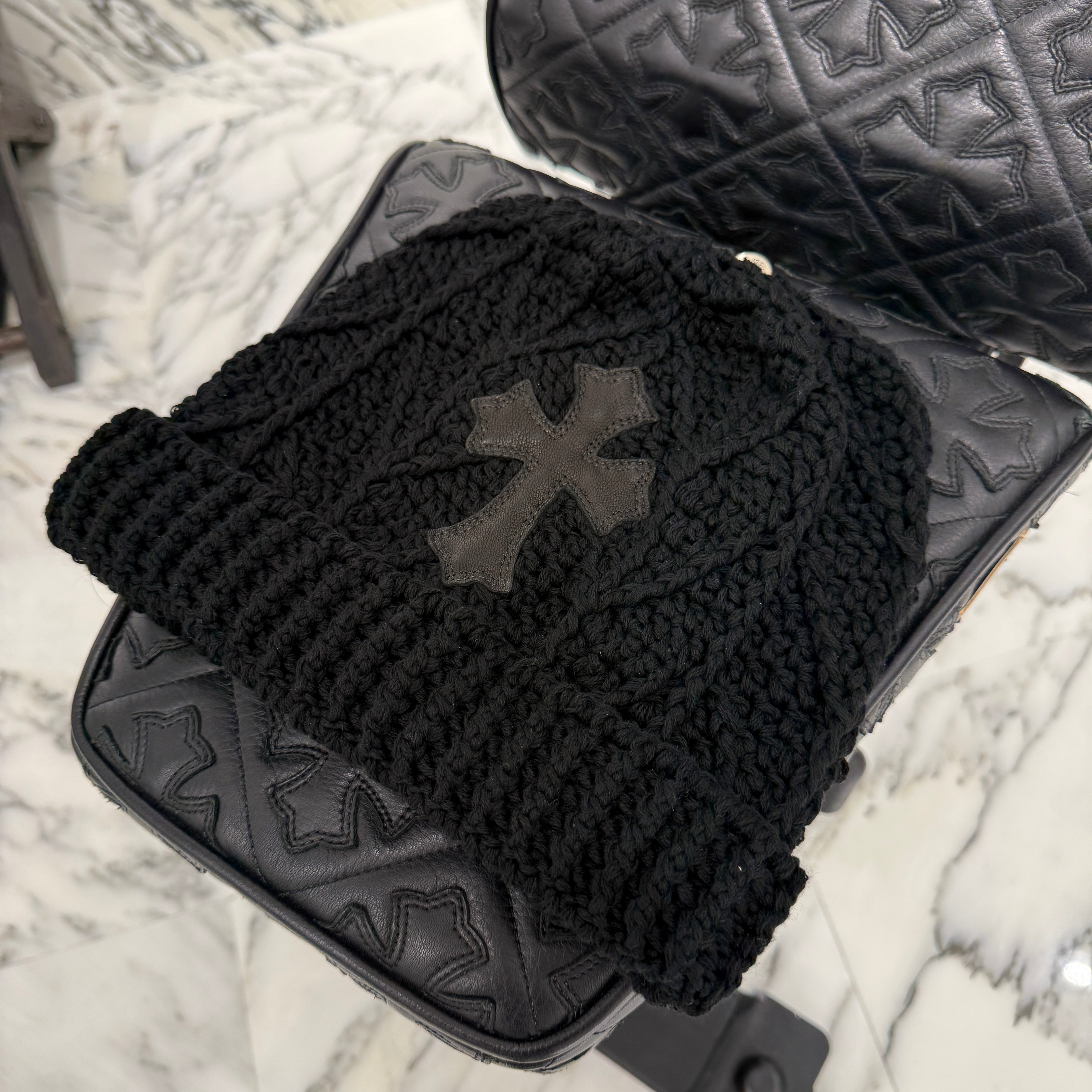 CHROME HEARTS Leather Cross Patch Cashmere Beanie Size ONE SIZE(26cm) クロムハーツ レザークロスパッチ カシミヤビーニー サイズONE SIZE(26cm)
