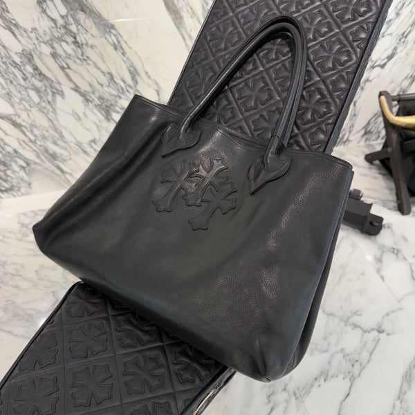 CHROME HEARTS 3 Cemetery Cross Patch FS Leather Tote Bag クロム
