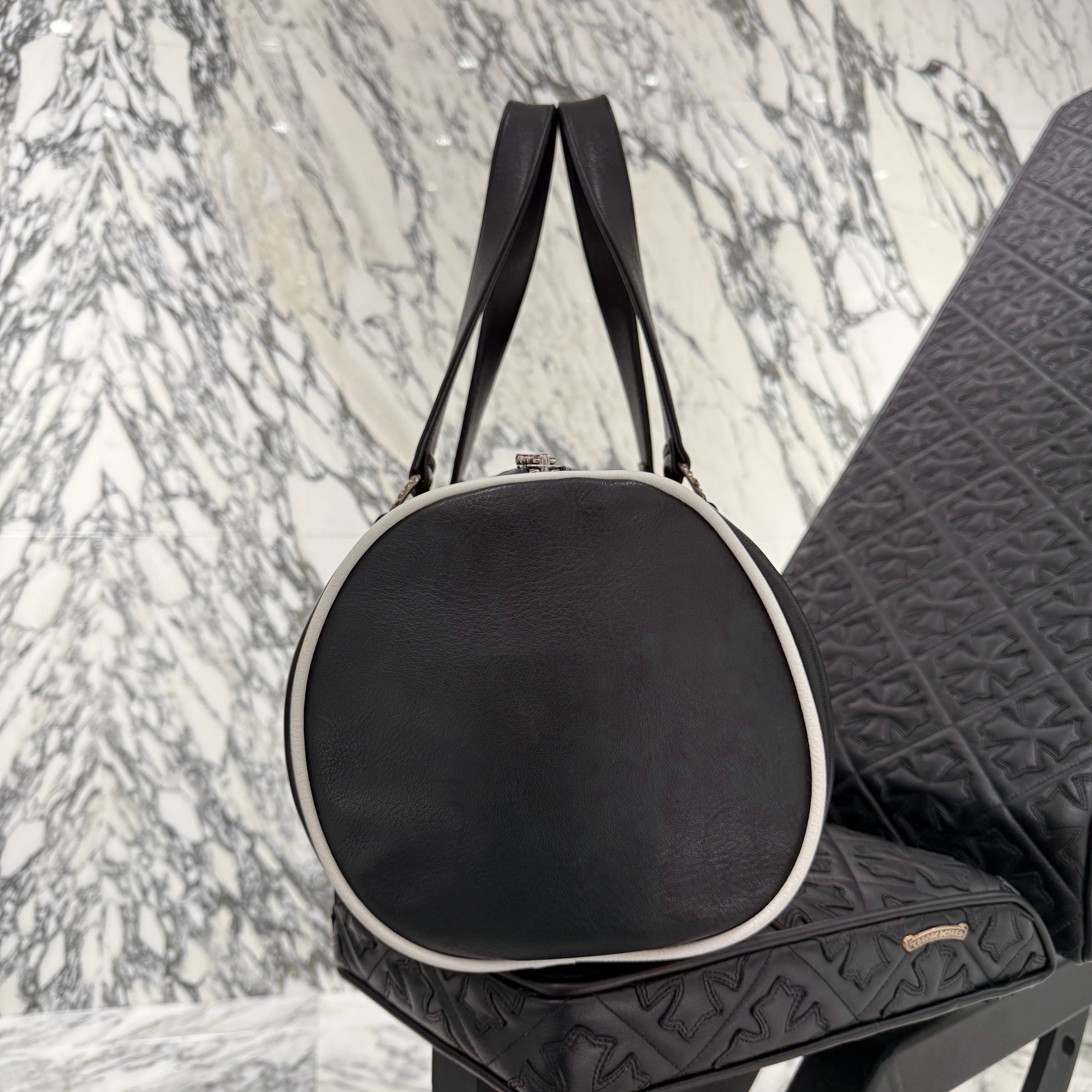 CHROME HEARTS Las Vegas Limited DOMINO Cemetery Cross Patch Duffle Leather Boston Bag クロムハーツ ラスベガス限定 ドミノ セメタリークロスパッチ ダッフル レザー ボストンバッグ