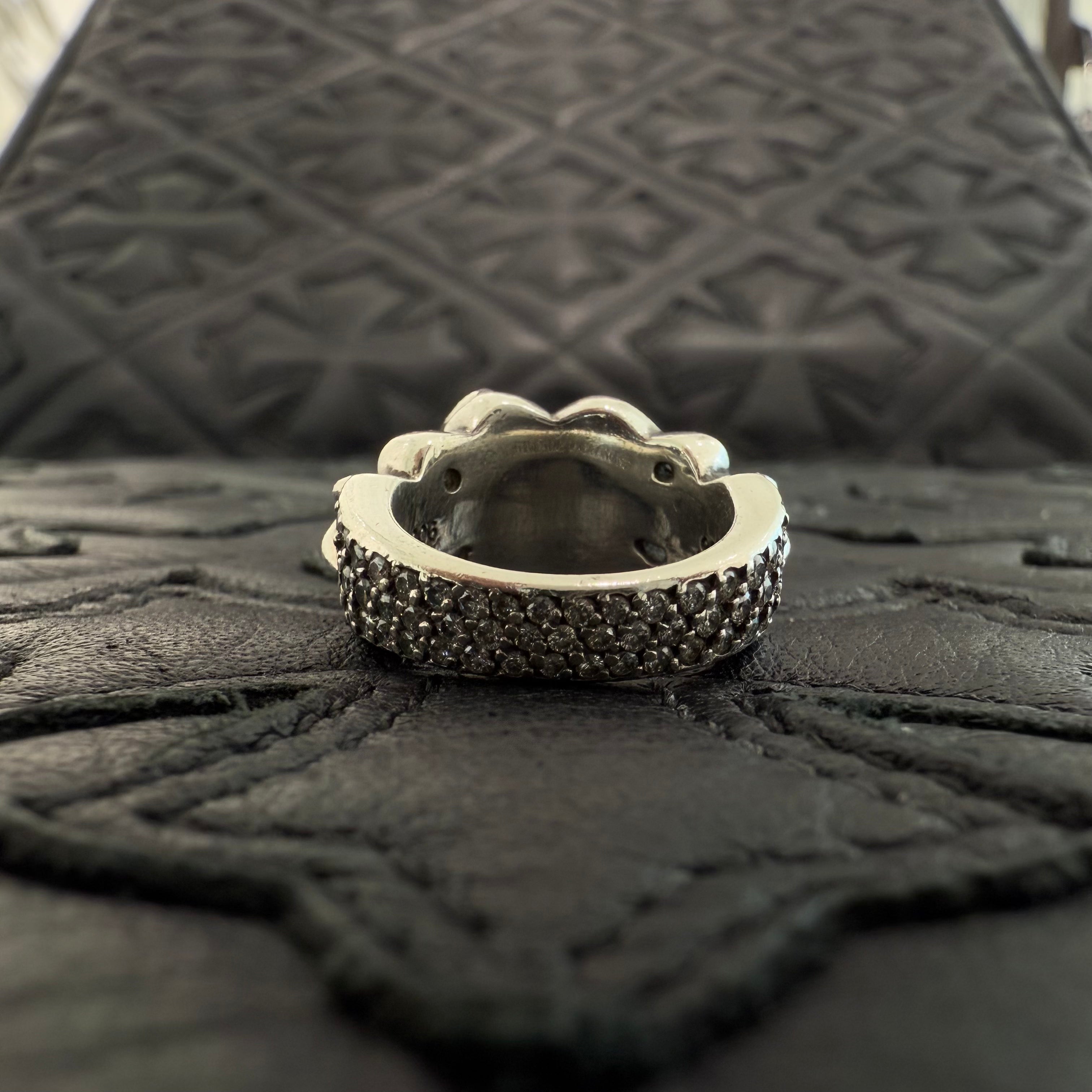 CHROME HEARTS Floral Cross Heart Pave Diamond Silver Ring Size 8号 クロムハーツ フローラルクロス ハート パヴェダイヤモンド シルバーリング シルバー925 サイズ8号