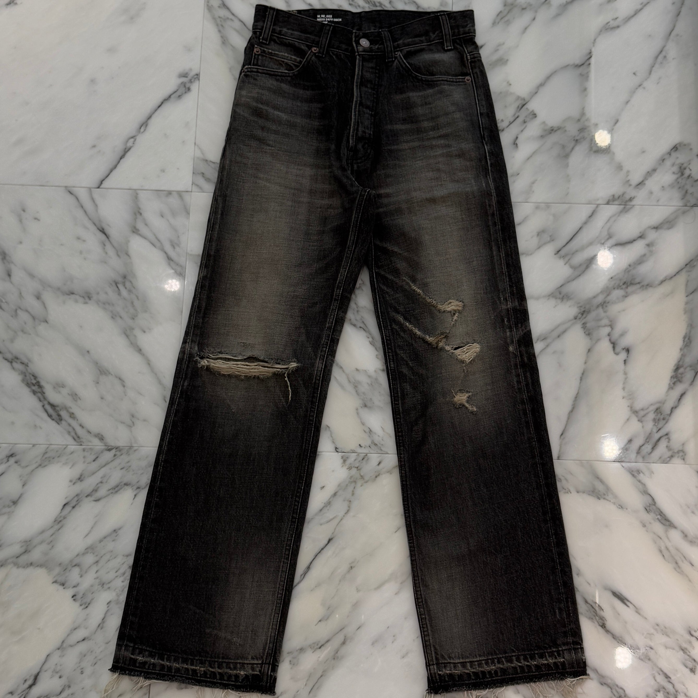 CELINE 2024SS Wesley Jeans In Black Destroyed Denim Pants 2N850247Y.06CK Size 26 セリーヌ ウェスリージーンズ イン ブラックデストロイデニムパンツ サイズ 26