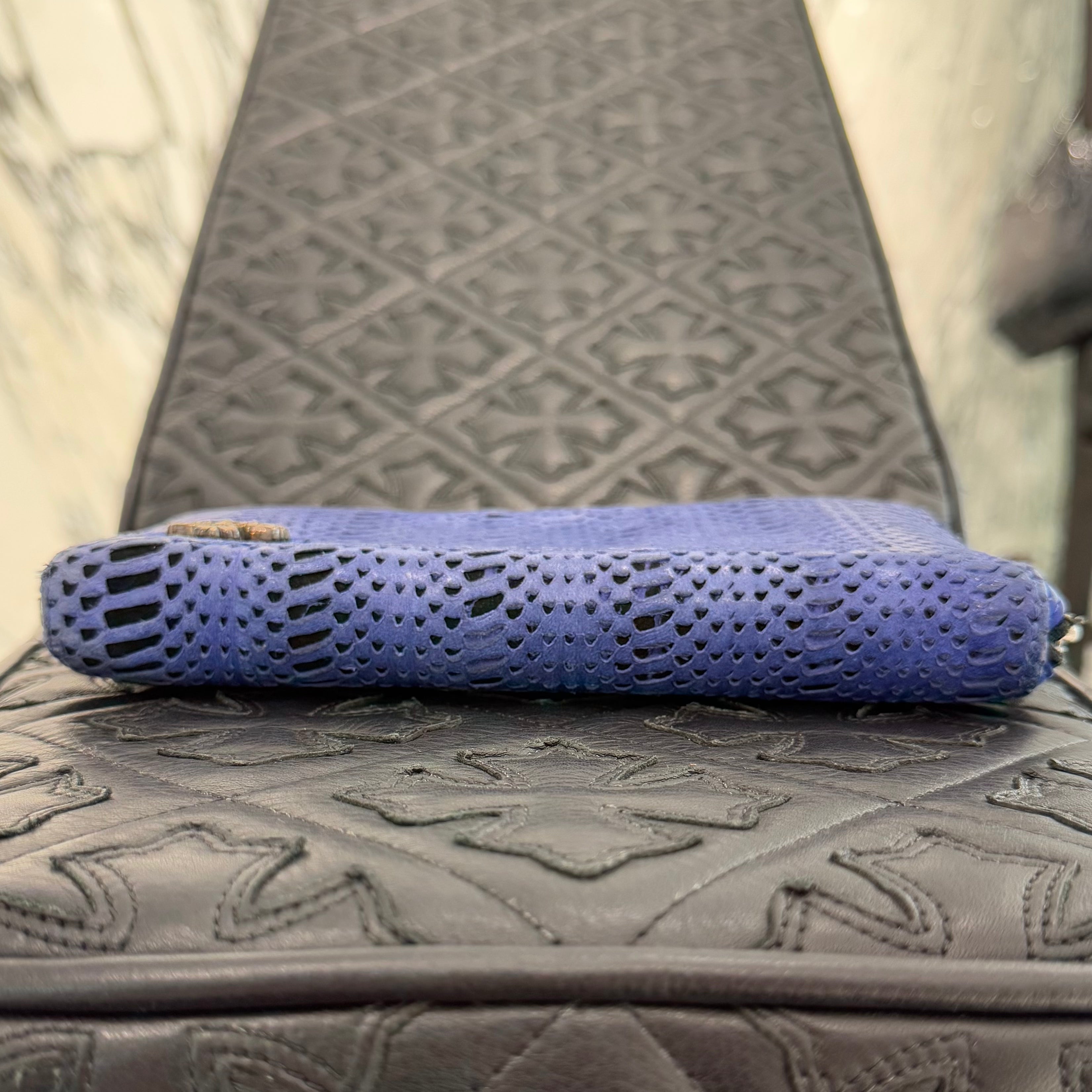 CHROME HEARTS Filigree Cross Leather Patch Blue Wallet クロムハーツ フィリグリークロス レザーパッチ ウォレット