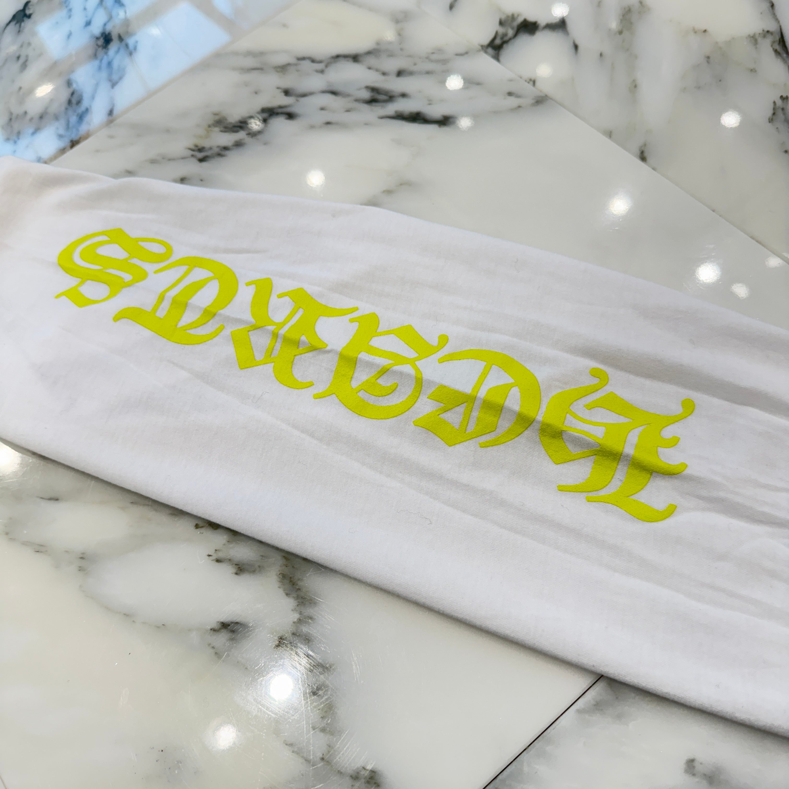 CHROME HEARTS Old English Neck Logo Neon Yellow L/S Tee Size XL