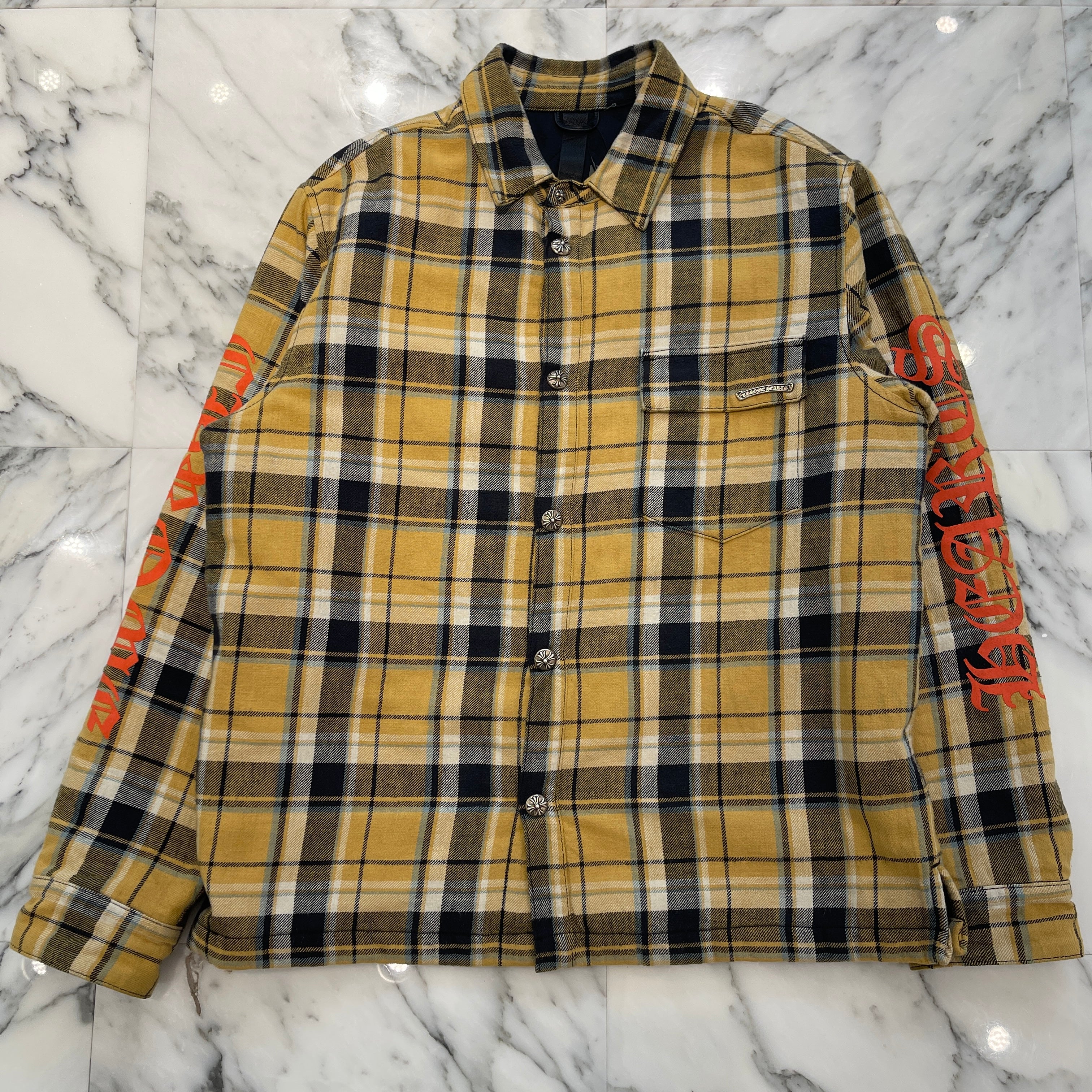 CHROME HEARTS Y NOT Workn Padded FLANNEL CHECK SHIRT JACKET Size L クロムハーツ ワイノット ワーキンパデッド フランネルチェック シャツジャケット サイズL