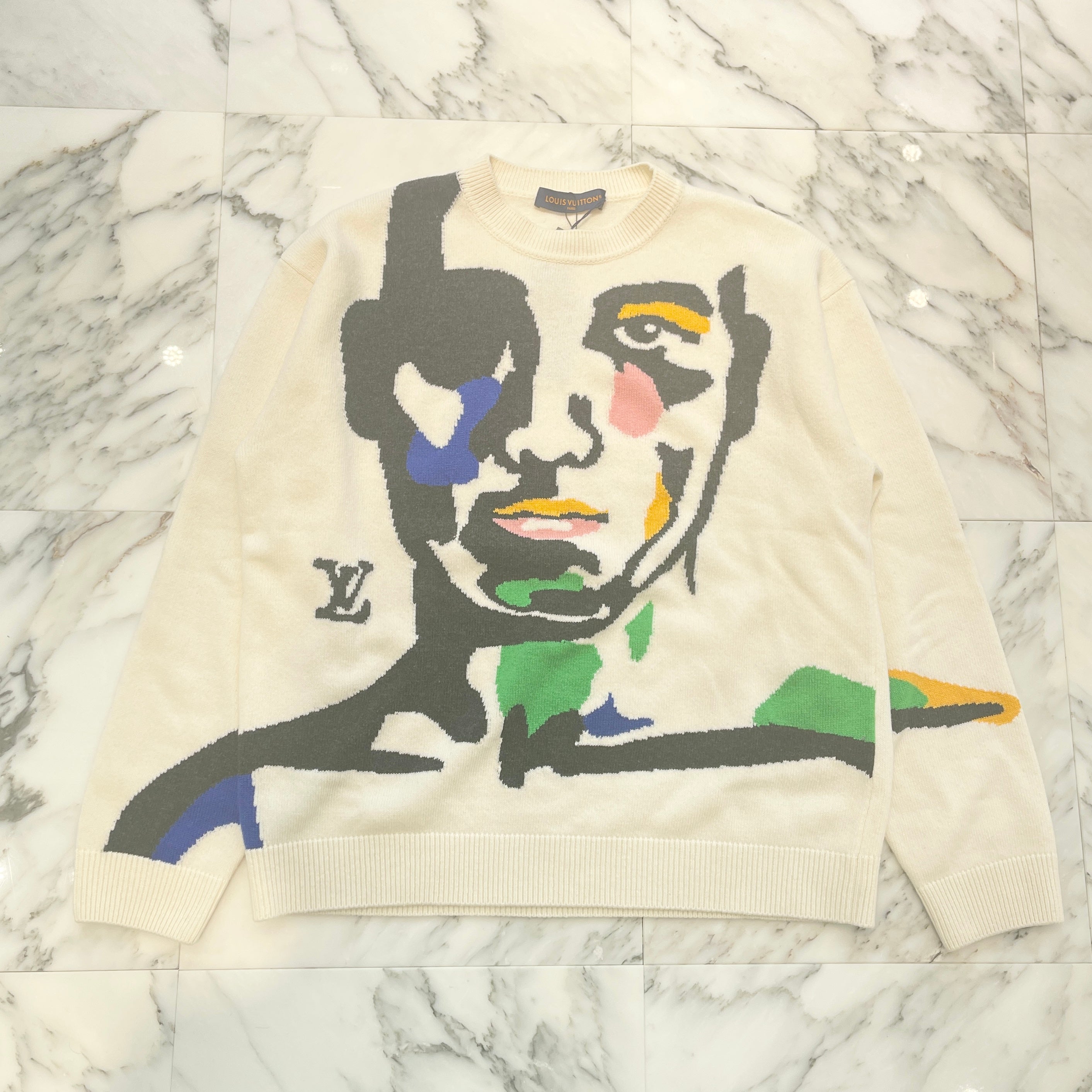 LOUIS VUITTON 2023AW Intarsia Cashmere Wool Crew Neck Knit Sweater 1ABXY8 Size XL ルイヴィトン インタルシア カシミヤ ウール クルーネック ニットセーター サイズXL