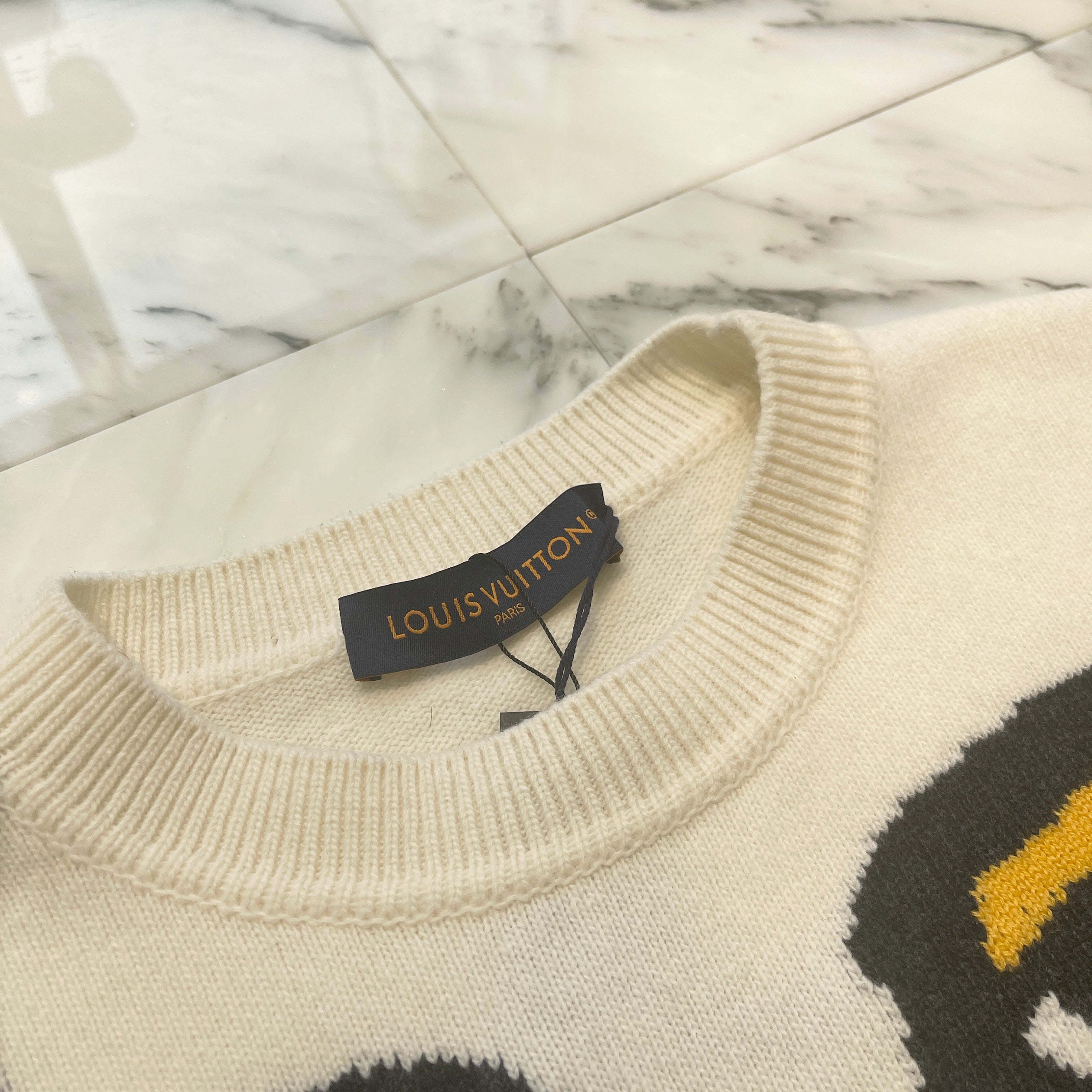 LOUIS VUITTON 2023AW Intarsia Cashmere Wool Crew Neck Knit Sweater 1ABXY8 Size XL ルイヴィトン インタルシア カシミヤ ウール クルーネック ニットセーター サイズXL