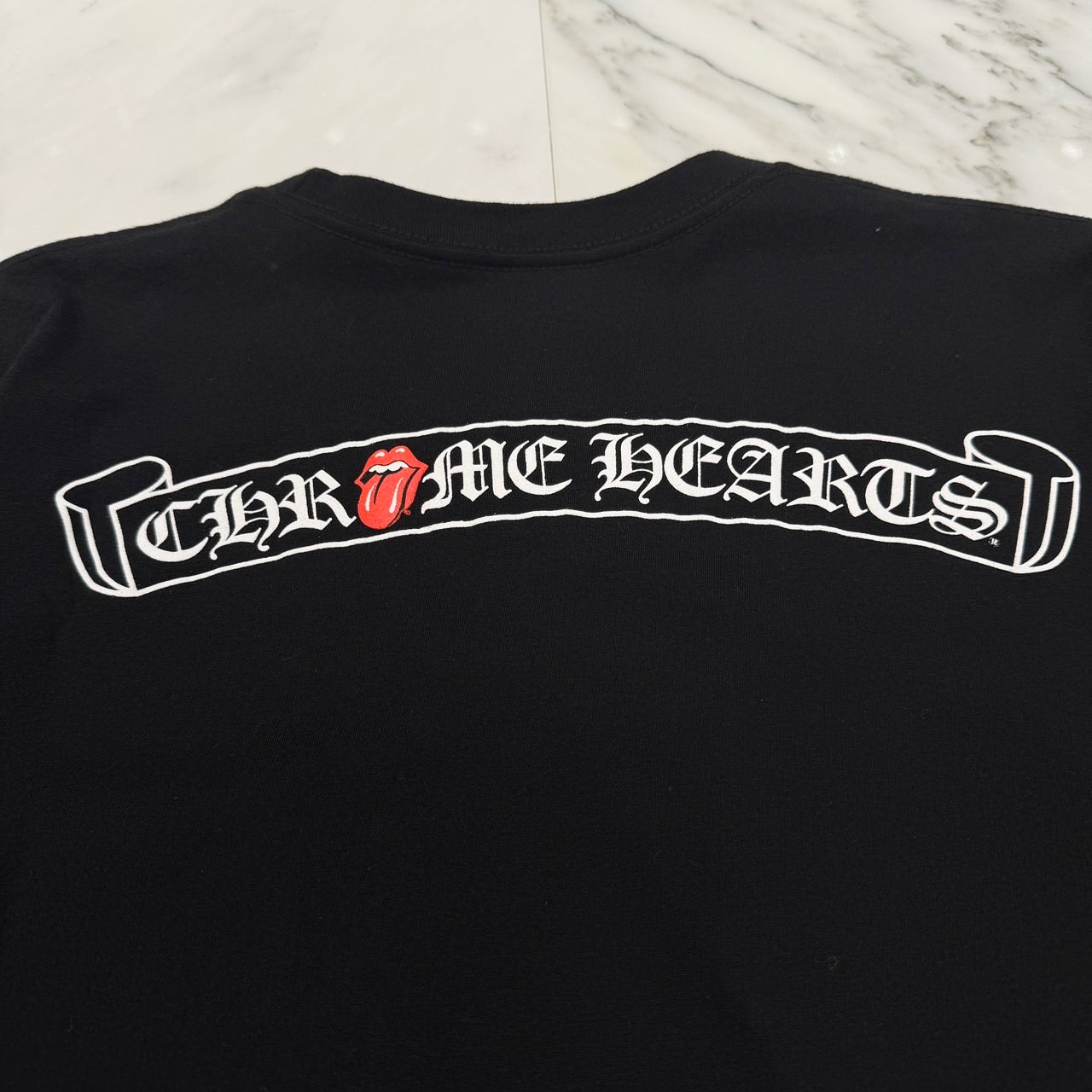 CHROME HEARTS ×The Rolling Stones 2024SS Lip Tan Neck Logo Tee Size L クロムハーツ × ローリングストーンズ リップ&タン ネックロゴ Tシャツ サイズL