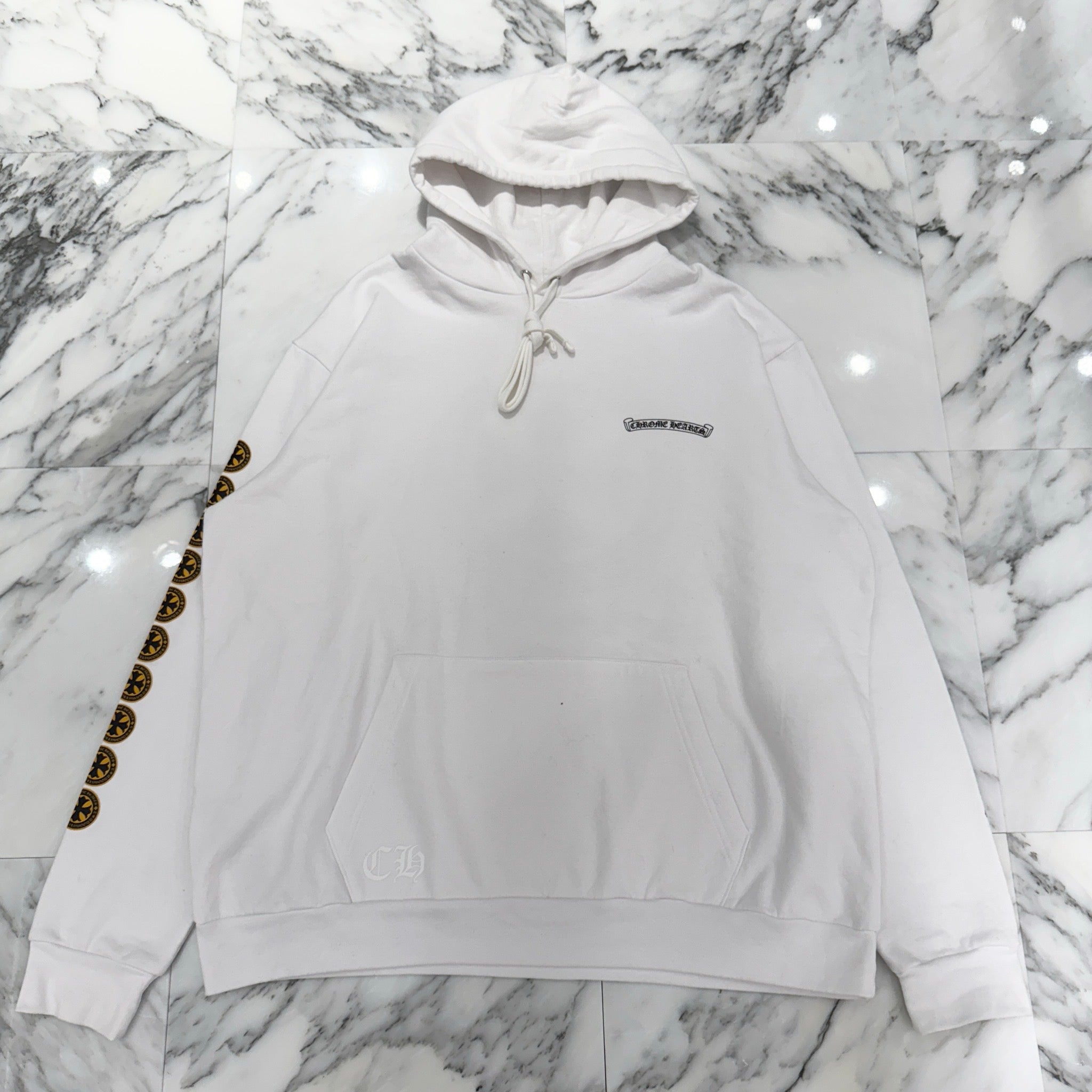 CHROME HEARTS CH Plus Yellow Cross Logo Pullover Hoodie Size XL クロムハーツ CHプラス イエロークロス ロゴ プルオーバーフーディー サイズXL