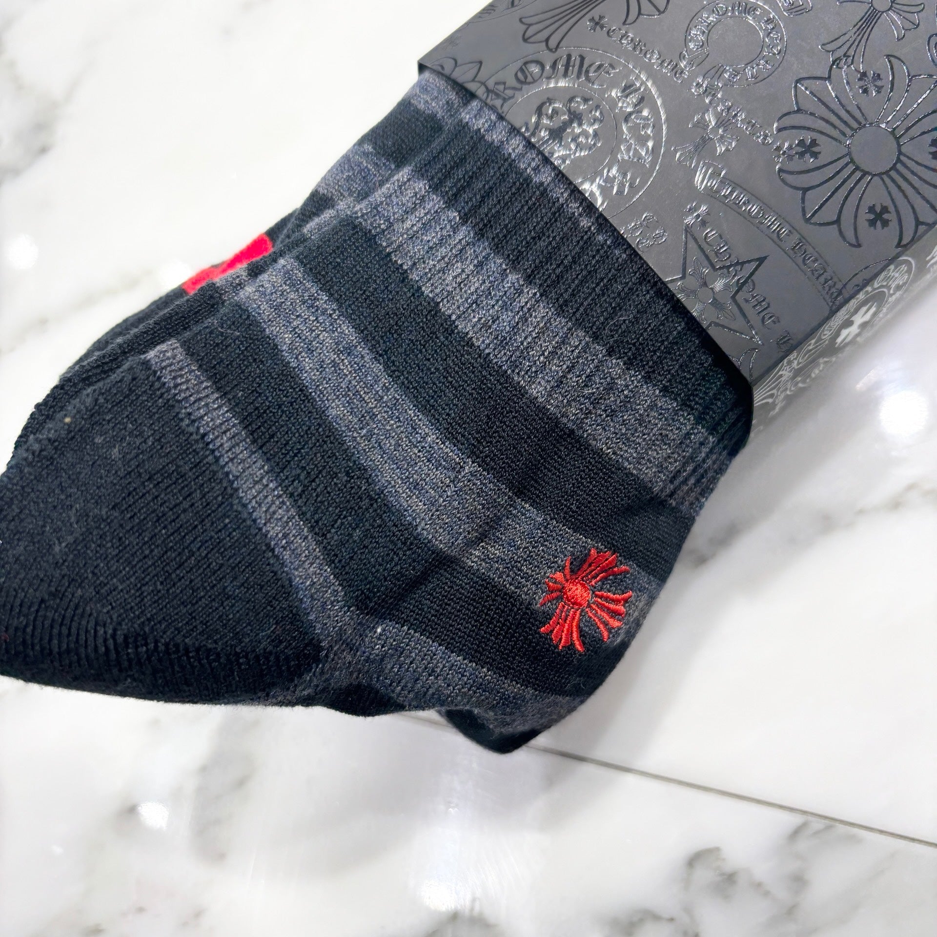 クロムハーツ ボーダー クロス ロゴ靴下 Mサイズ　組み合わせ25cm-27cm CHROME HEARTS CH Plus Border Socks Size M(25-27cm) クロムハーツ CH