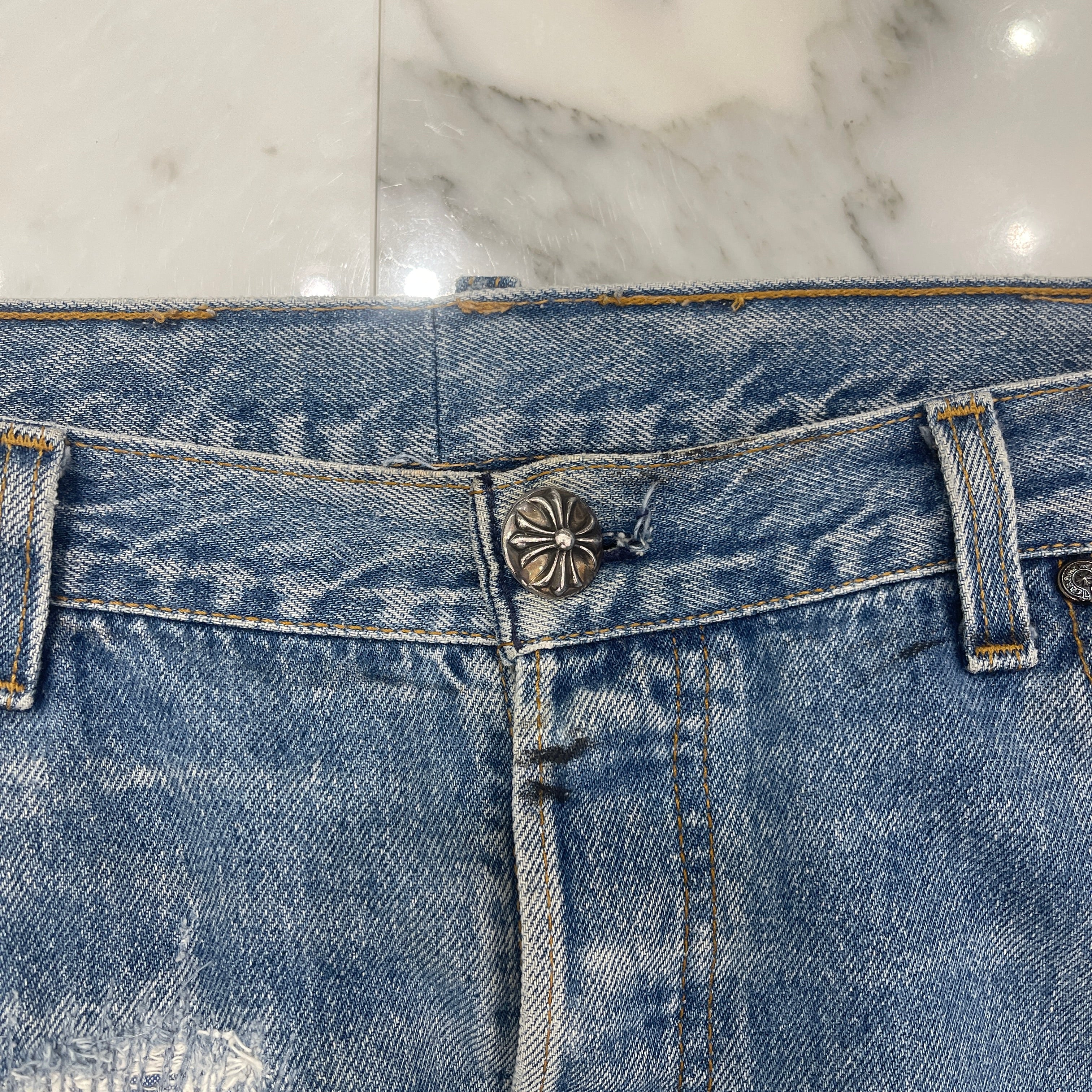 CHROME HEARTS Cross Leather Patch Denim Pants Size 36 クロムハーツ クロスレザーパッチ デニムパンツ サイズ36