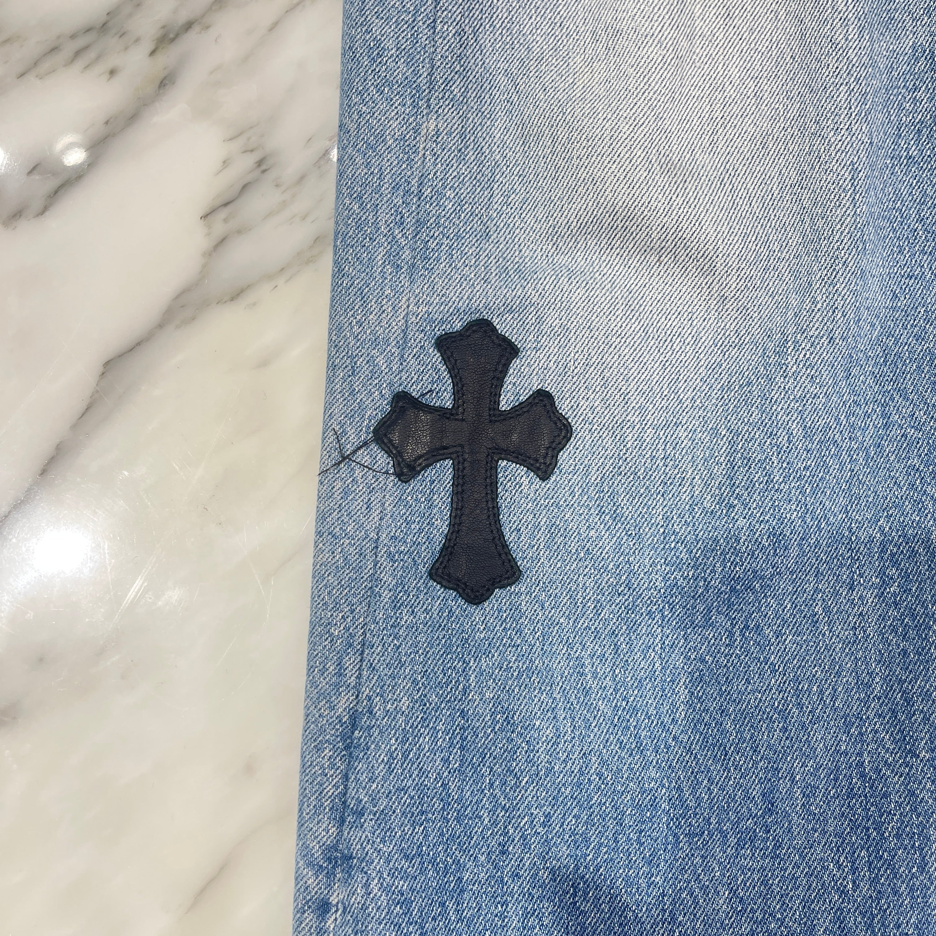 CHROME HEARTS Cross Leather Patch Denim Pants Size 36 クロムハーツ クロスレザーパッチ デニムパンツ サイズ36