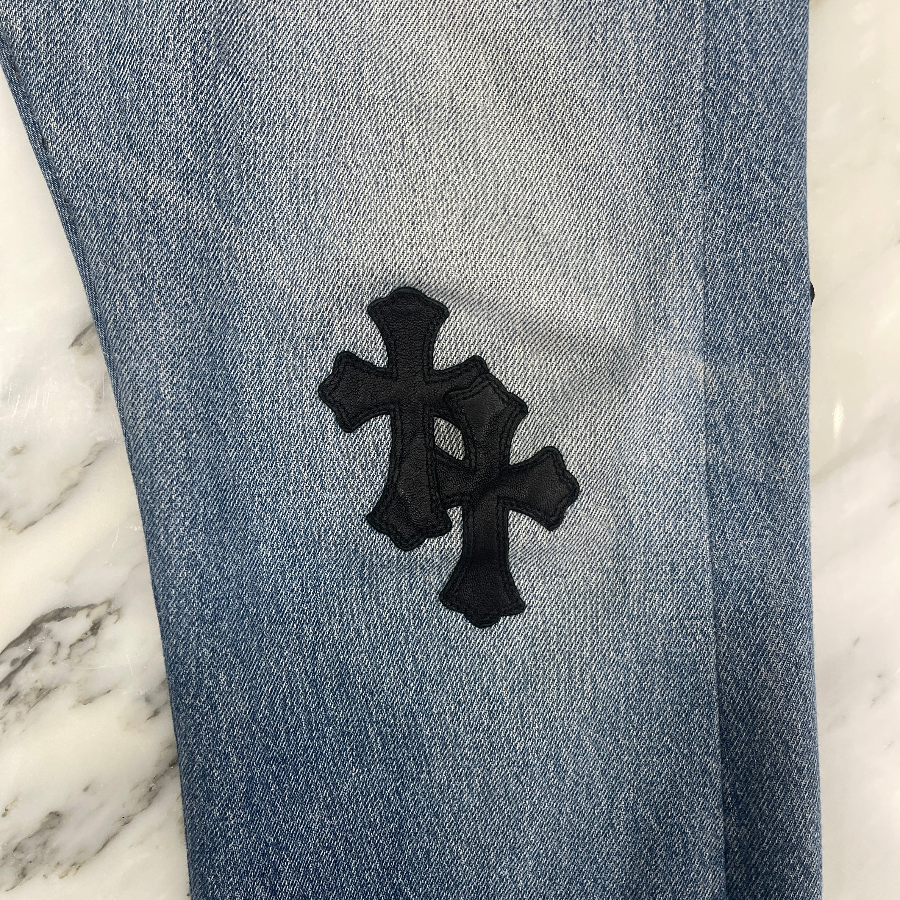 CHROME HEARTS Cross Leather Patch Denim Pants Size 36 クロムハーツ クロスレザーパッチ デニムパンツ サイズ36