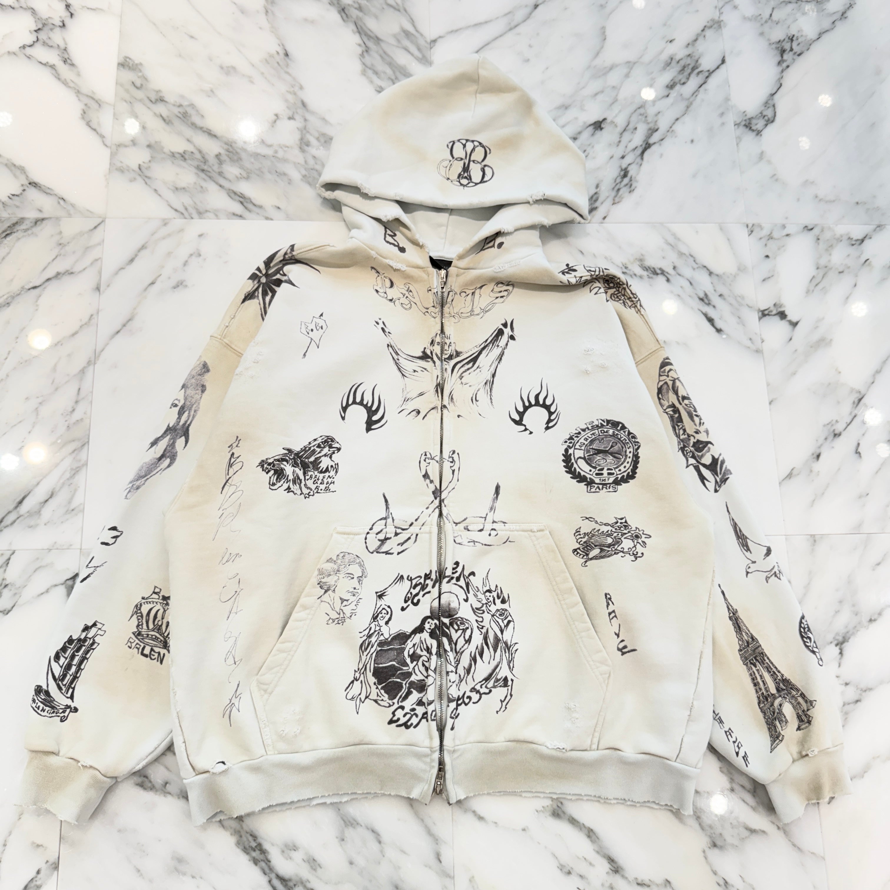 BALENCIAGA 2024SS Vintage Graffiti Zip Up Hoodie 770939 TQVK1 Size M バレンシアガ グラフィティ ジップアップフーディ サイズM