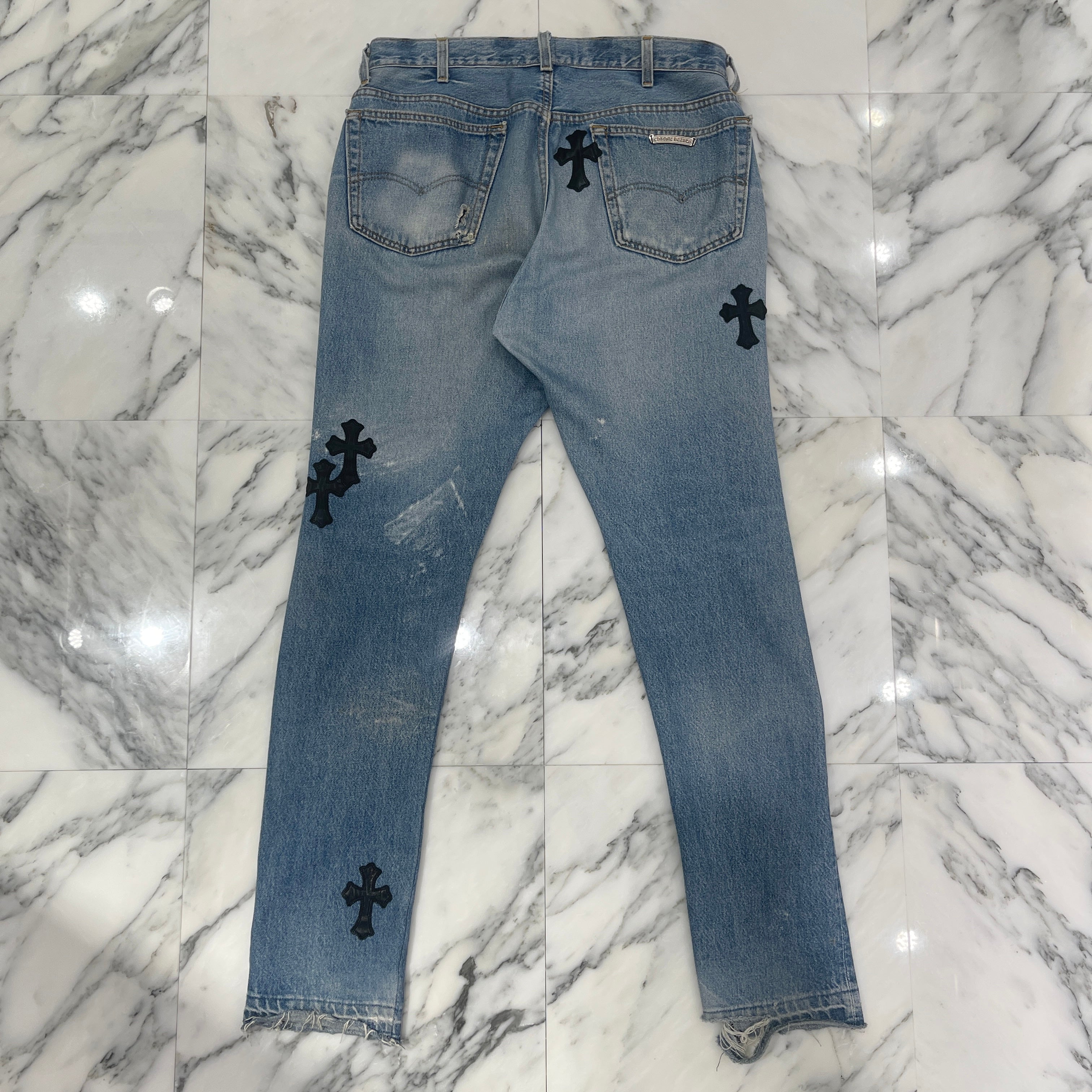 CHROME HEARTS Cross Leather Patch Denim Pants Size 36 クロムハーツ
