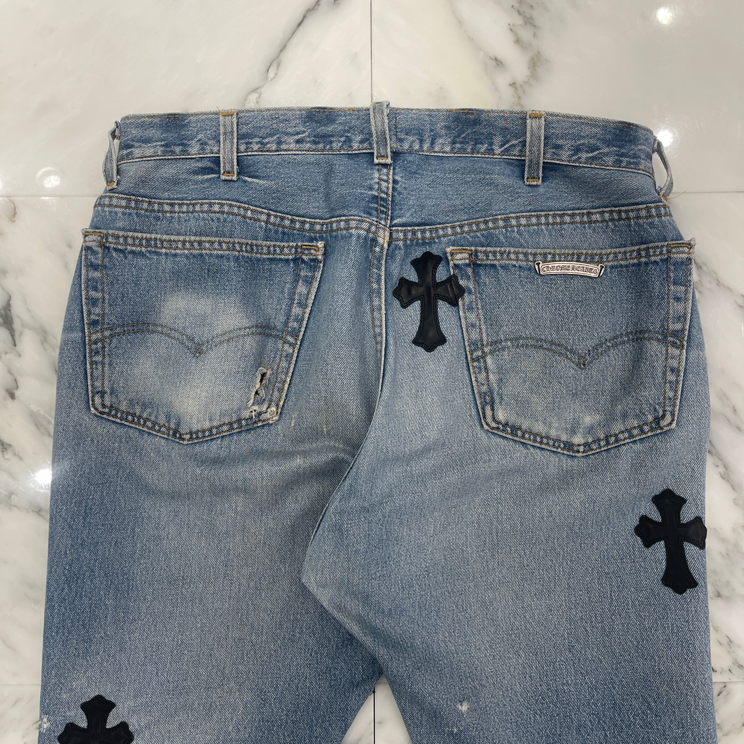 CHROME HEARTS Cross Leather Patch Denim Pants Size 36 クロムハーツ クロスレザーパッチ デニムパンツ サイズ36