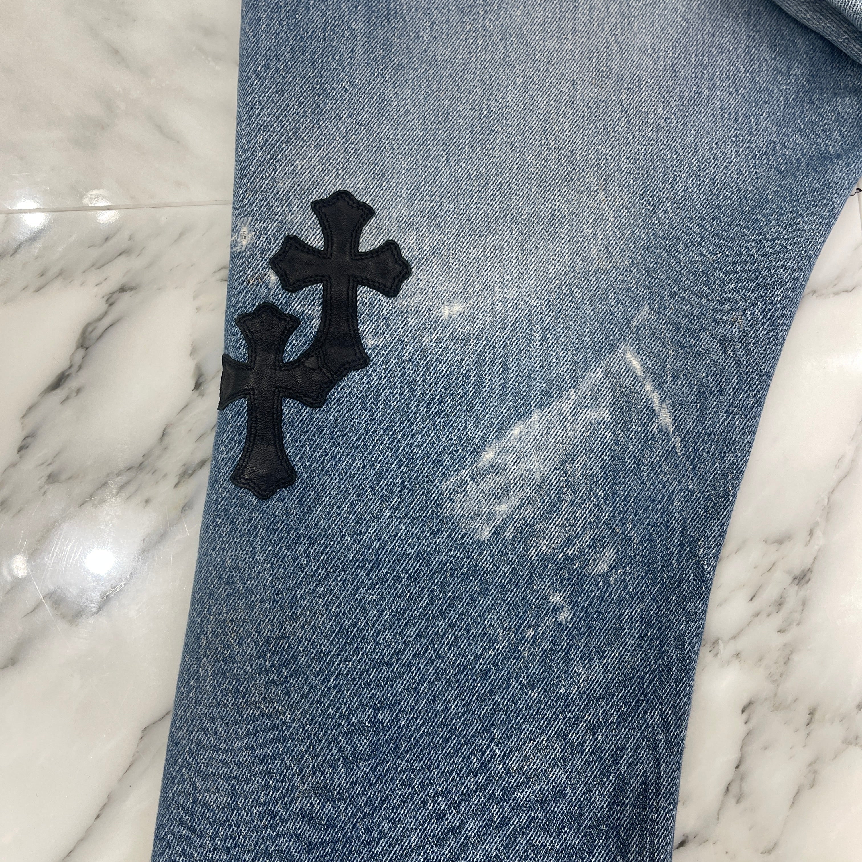 CHROME HEARTS Cross Leather Patch Denim Pants Size 36 クロムハーツ クロスレザーパッチ デニムパンツ サイズ36