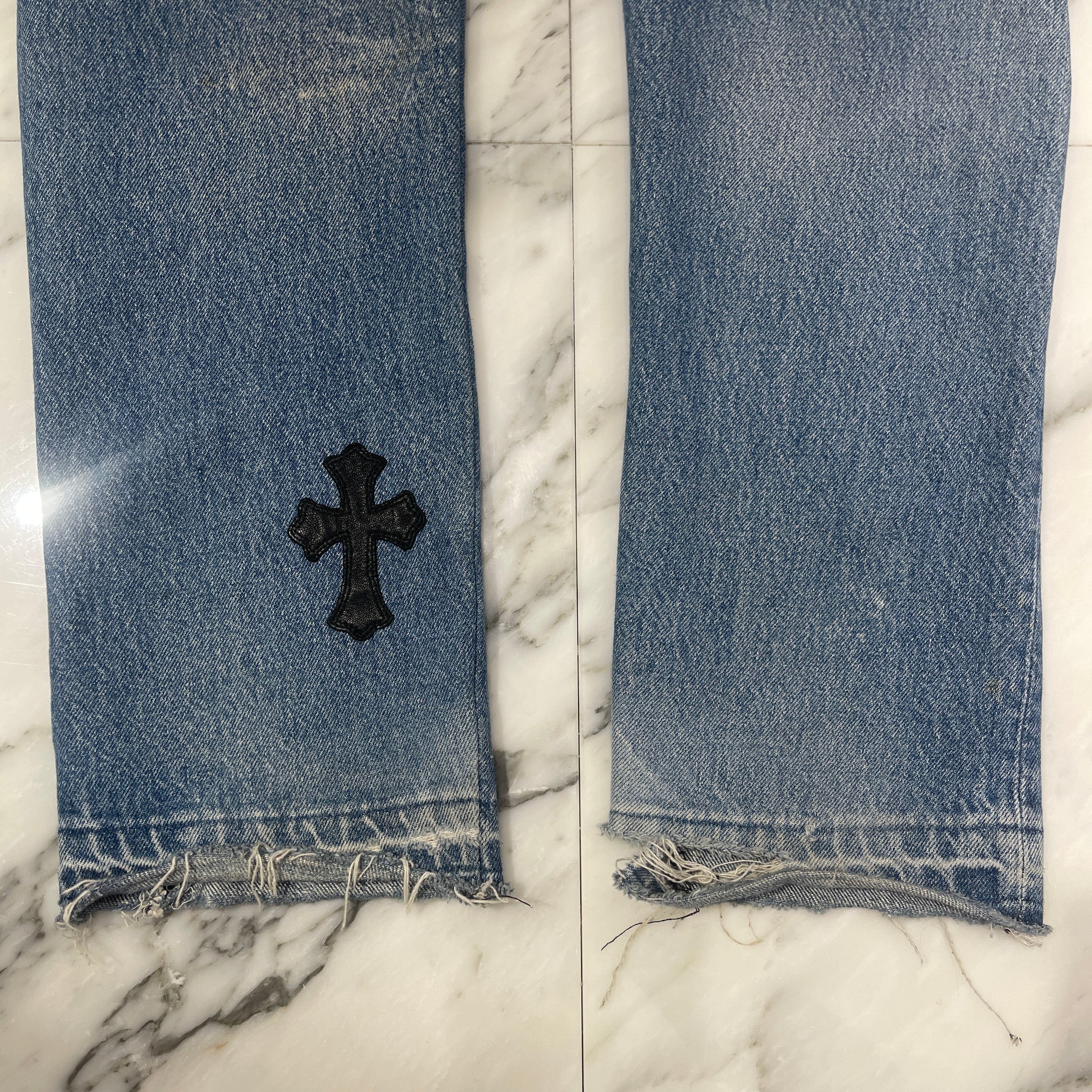 CHROME HEARTS Cross Leather Patch Denim Pants Size 36 クロムハーツ