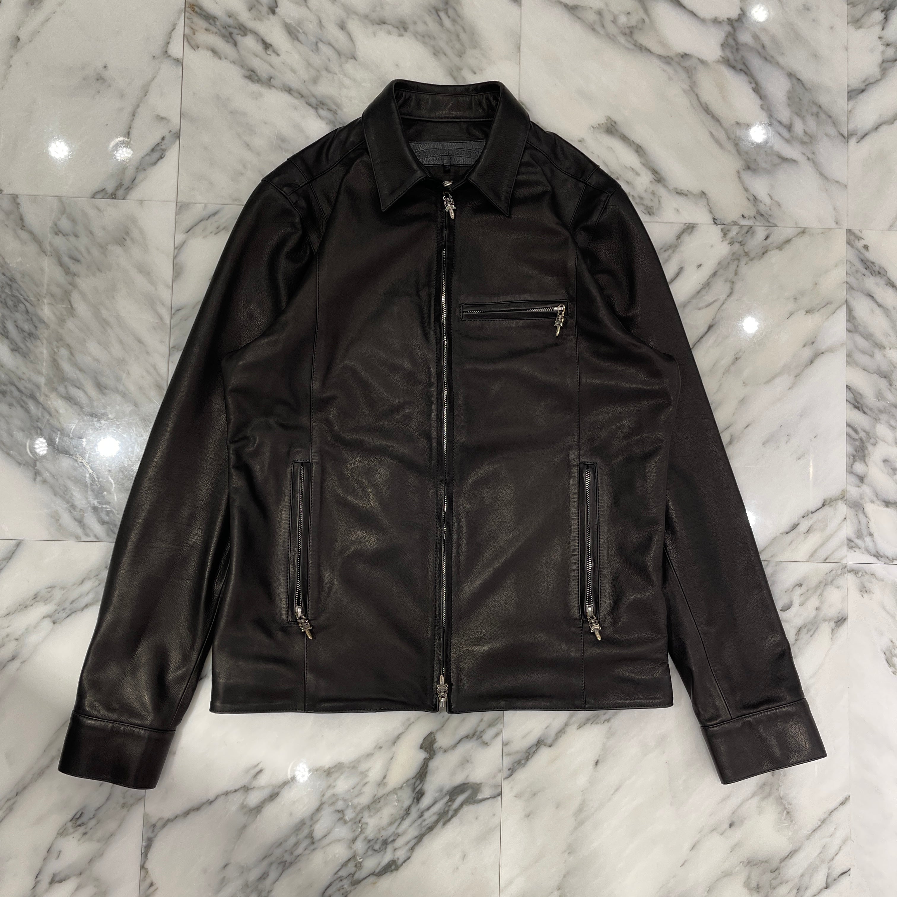 CHROME HEARTS "ACTIVE DUTY LEATHER" Dagger Zip Leather Single Riders Jacket Size L クロムハーツ  ダガージップレザーシングルライダースジャケット サイズL