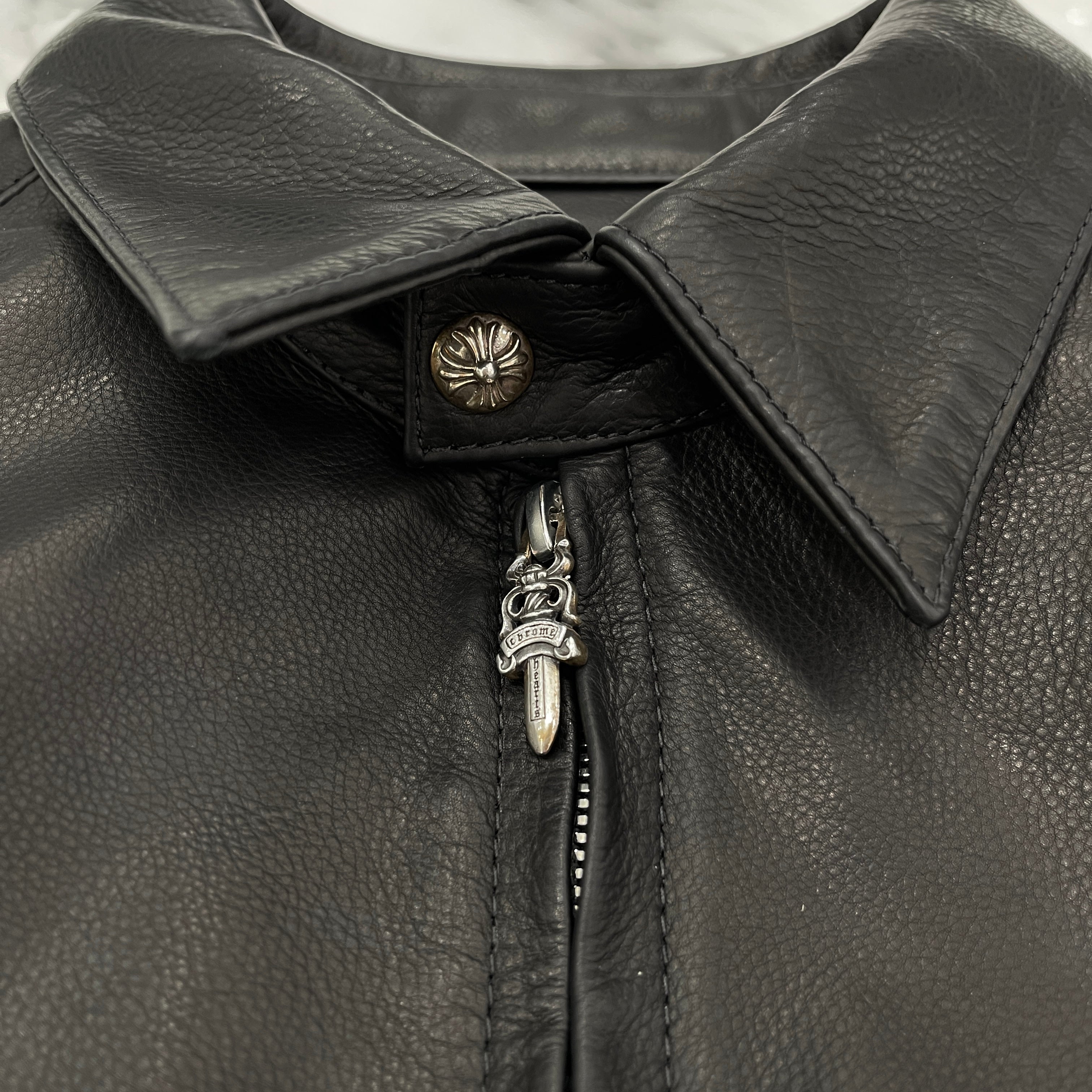 CHROME HEARTS "ACTIVE DUTY LEATHER" Dagger Zip Leather Single Riders Jacket Size L クロムハーツ  ダガージップレザーシングルライダースジャケット サイズL