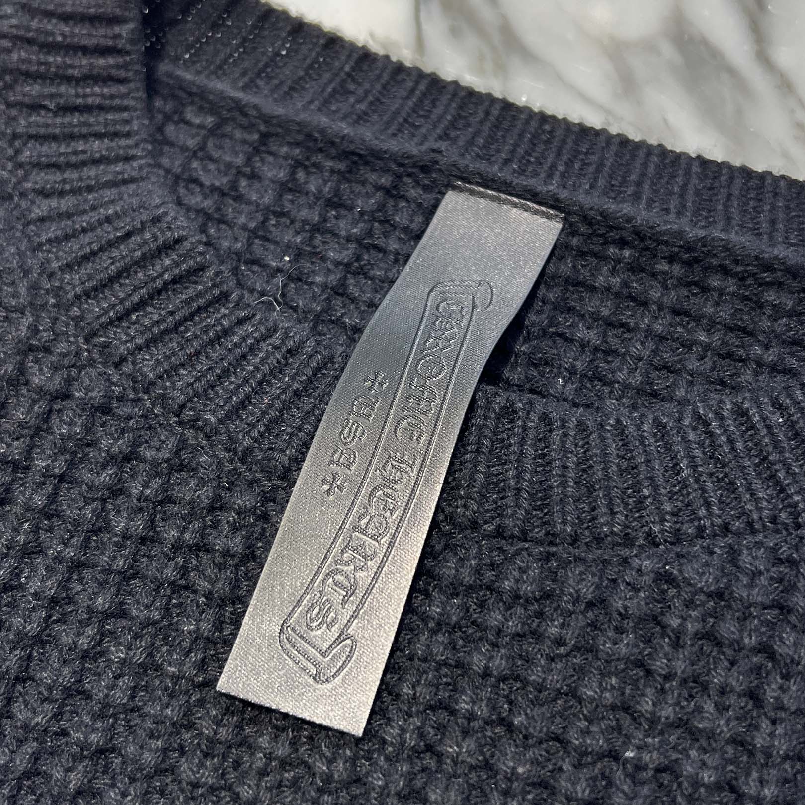 CHROME HEARTS Y NOT Cross Leather Patch Cashmere Knit