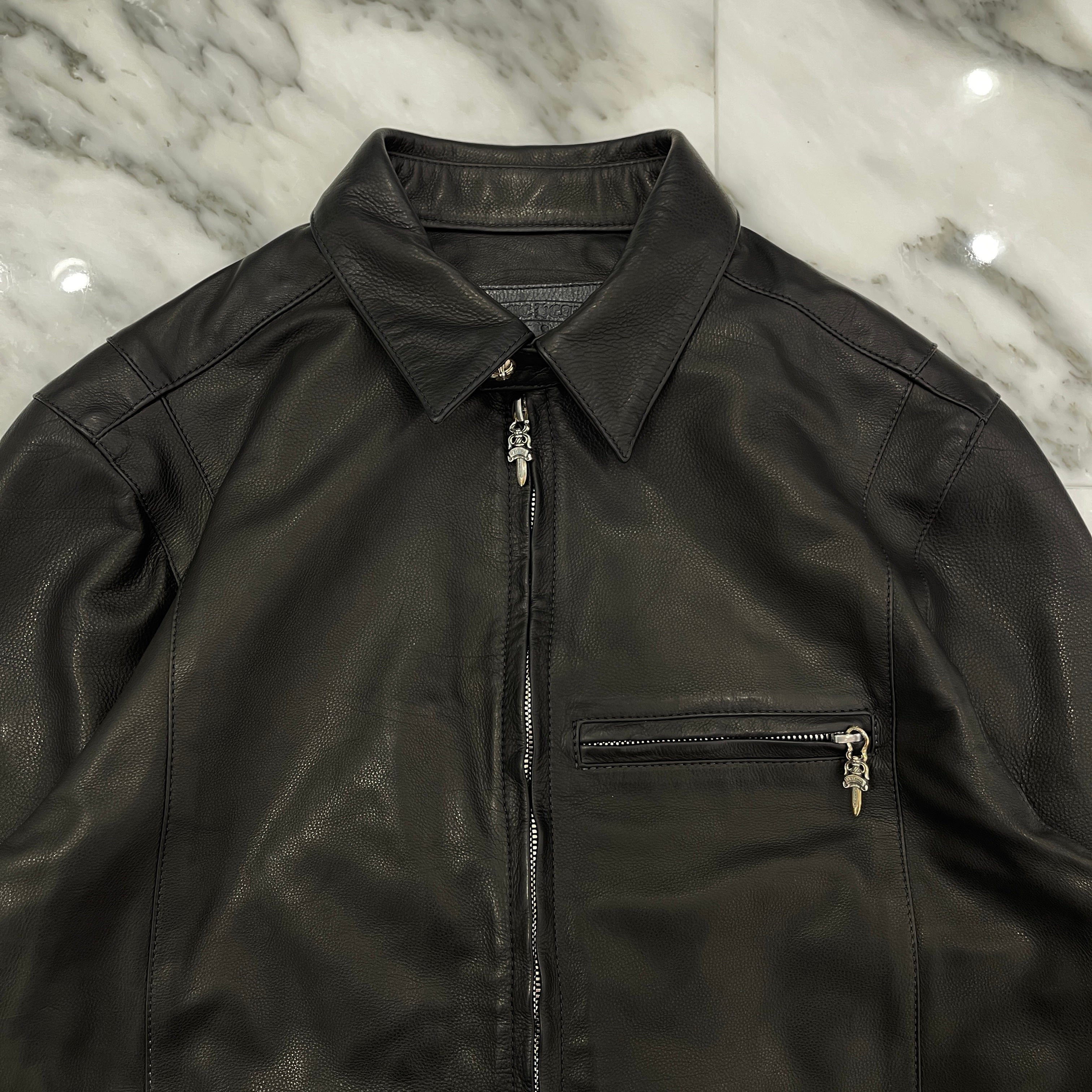 CHROME HEARTS "ACTIVE DUTY LEATHER" Dagger Zip Leather Single Riders Jacket Size L クロムハーツ  ダガージップレザーシングルライダースジャケット サイズL