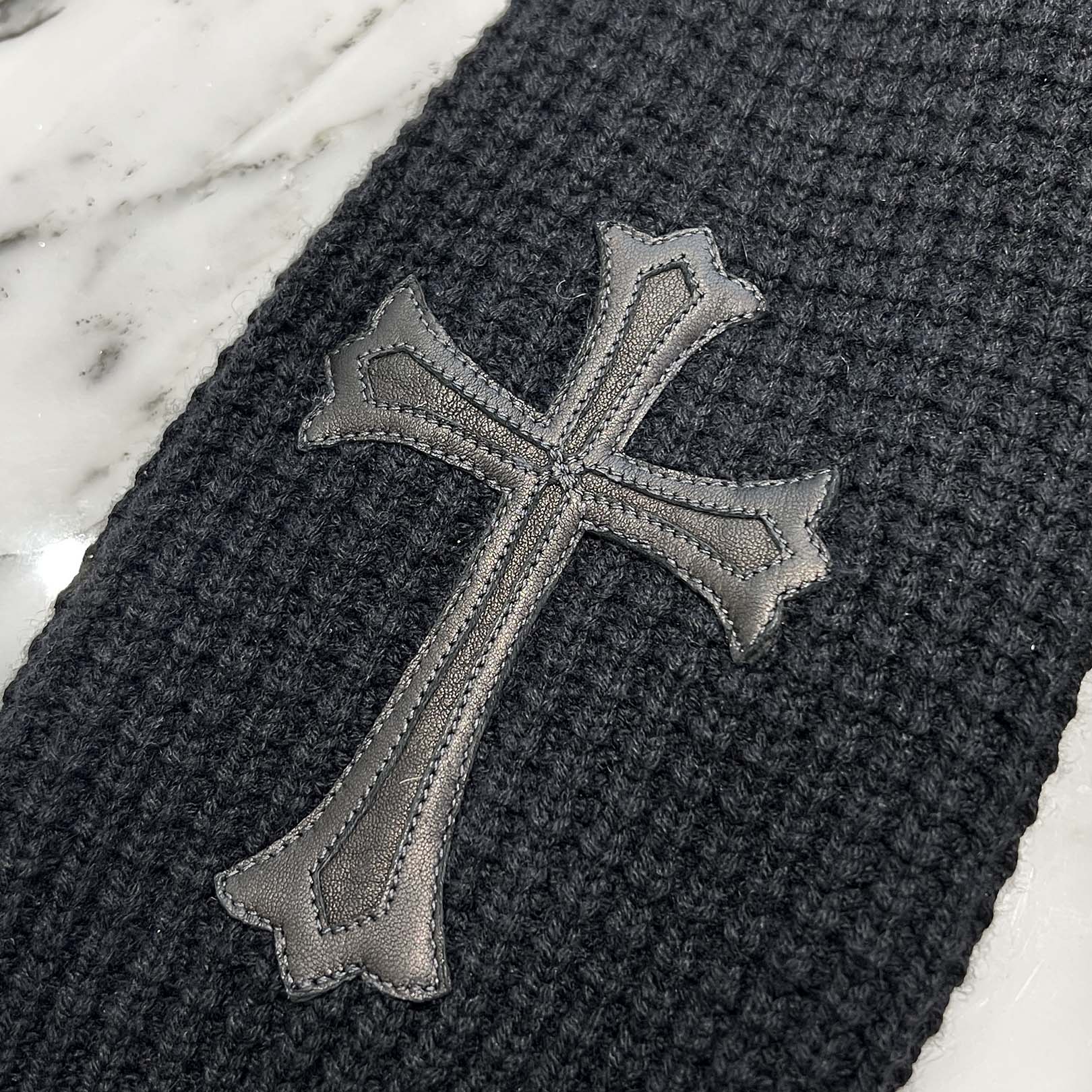 CHROME HEARTS Y NOT Cross Leather Patch Cashmere Knit