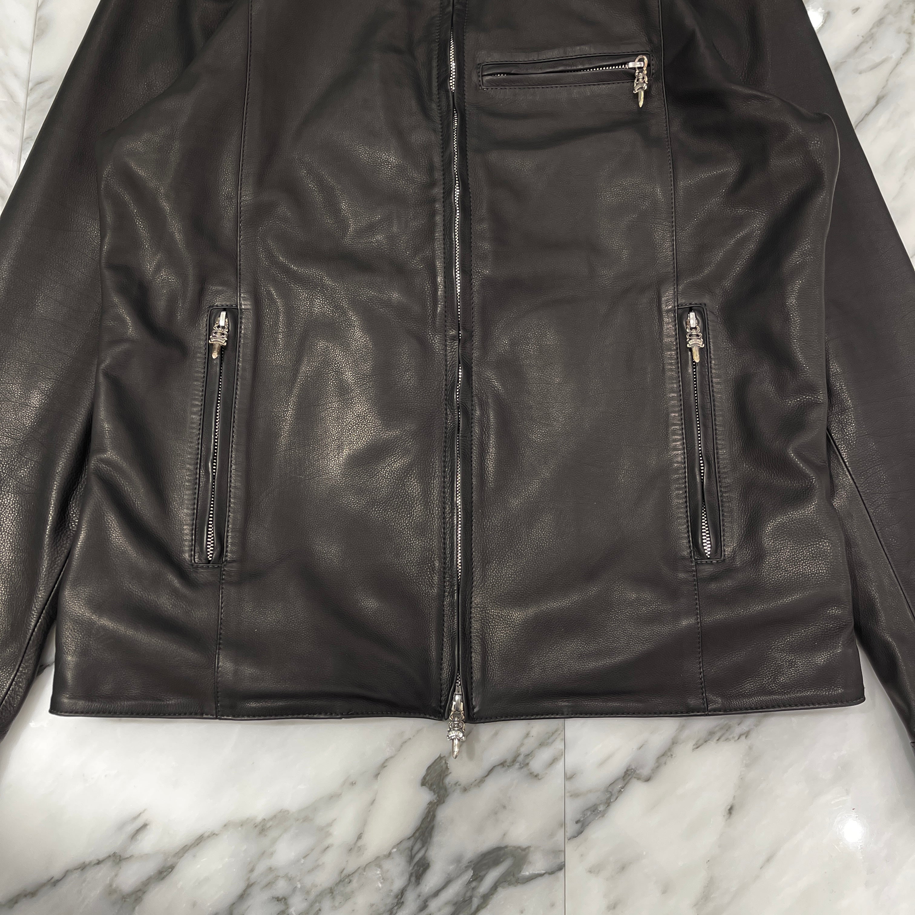 CHROME HEARTS "ACTIVE DUTY LEATHER" Dagger Zip Leather Single Riders Jacket Size L クロムハーツ  ダガージップレザーシングルライダースジャケット サイズL