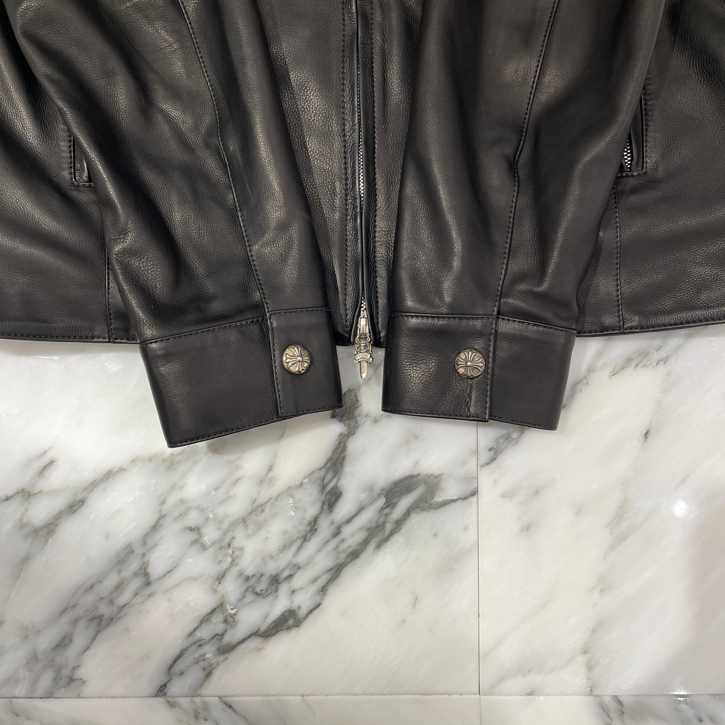 CHROME HEARTS "ACTIVE DUTY LEATHER" Dagger Zip Leather Single Riders Jacket Size L クロムハーツ  ダガージップレザーシングルライダースジャケット サイズL