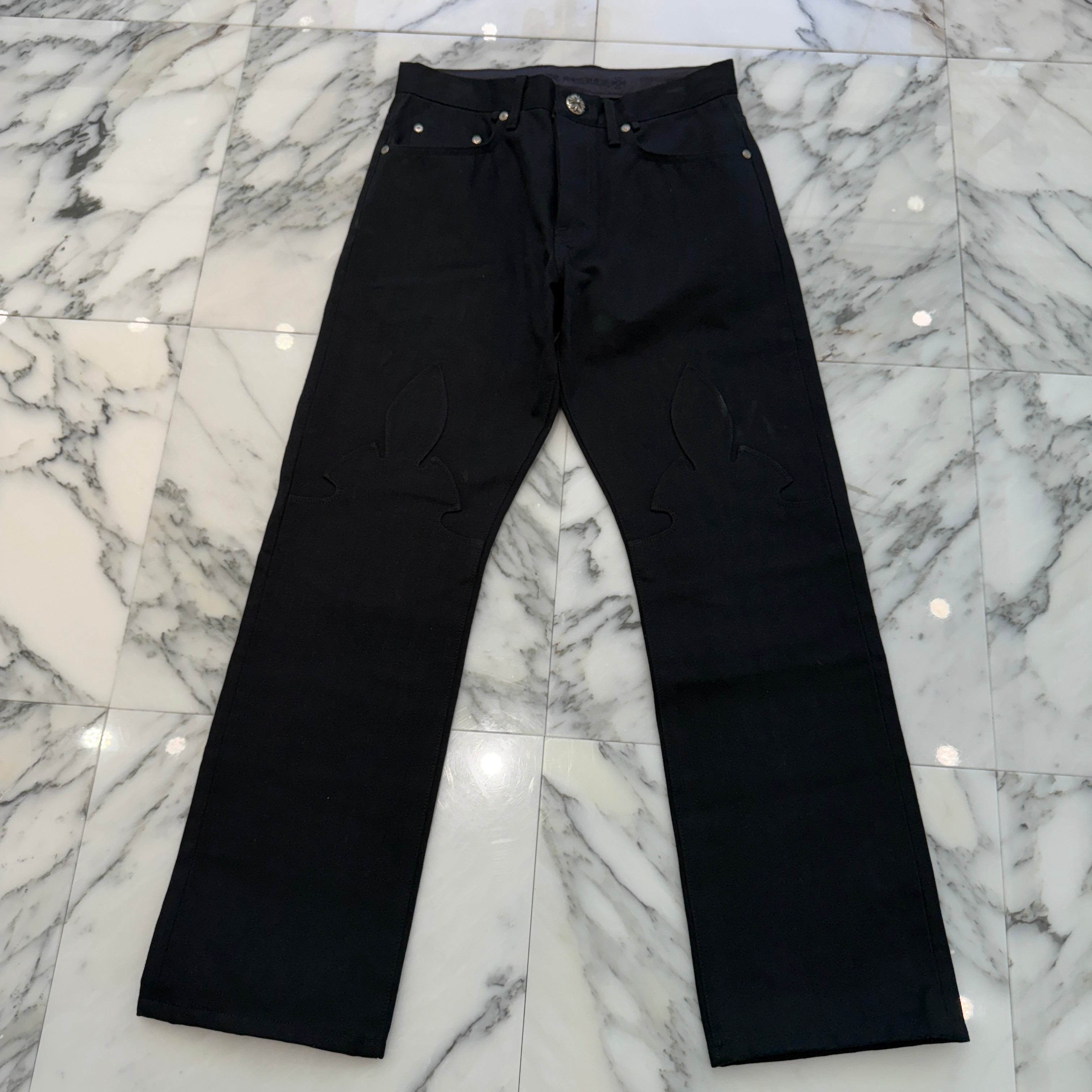 CHROME HEARTS Flare Knee Cross Ball Button Denim Pants Size 32 クロムハーツ フレアニー クロスボールボタン デニムパンツ サイズ32