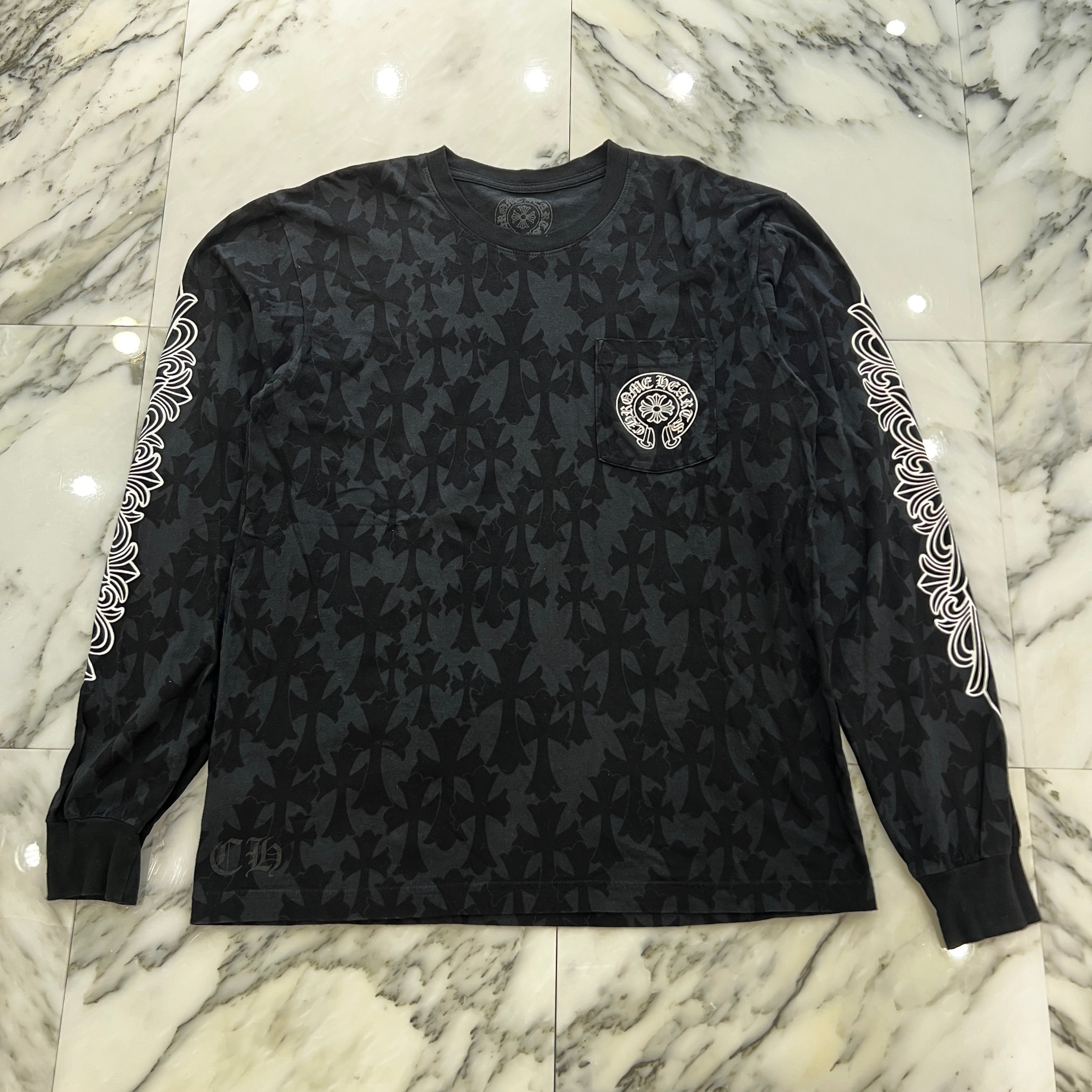 CHROME HEARTS 2024SS Graveyard Cemetery Cross Long Sleeve Tee Size L クロムハーツ グレイブヤード セメタリークロス ロングスリーブTシャツ 総柄 サイズL