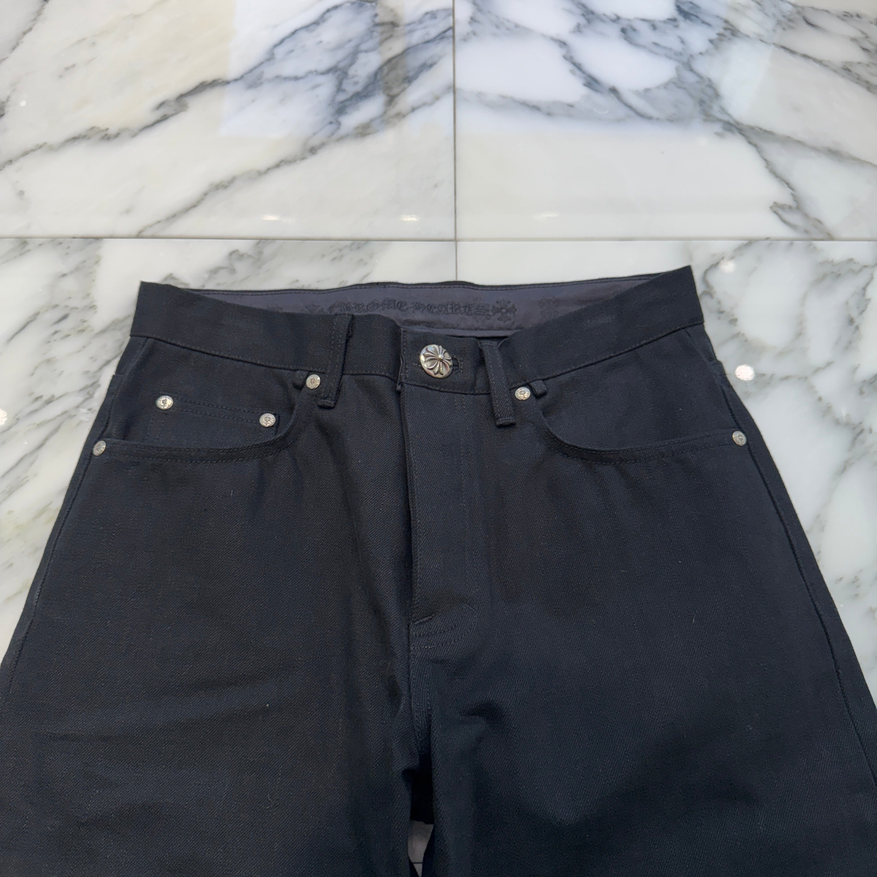 CHROME HEARTS Flare Knee Cross Ball Button Denim Pants Size 32 クロムハーツ フレアニー クロスボールボタン デニムパンツ サイズ32