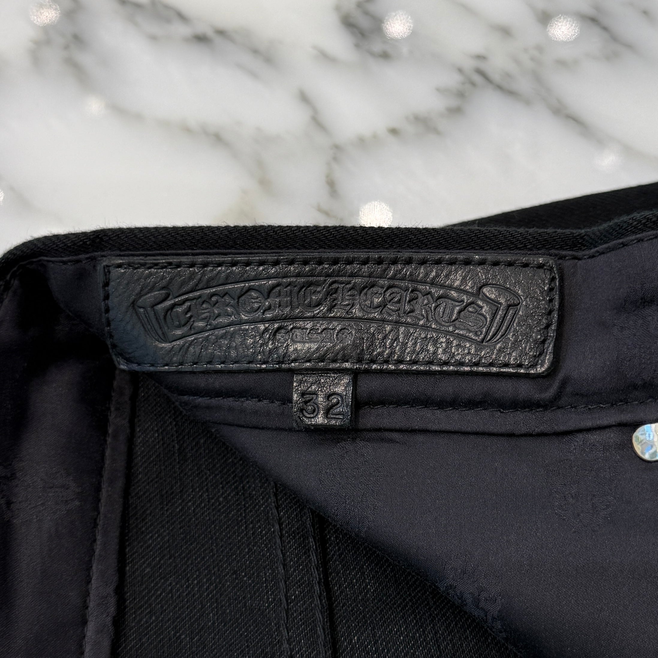 CHROME HEARTS Flare Knee Cross Ball Button Denim Pants Size 32 クロムハーツ フレアニー クロスボールボタン デニムパンツ サイズ32