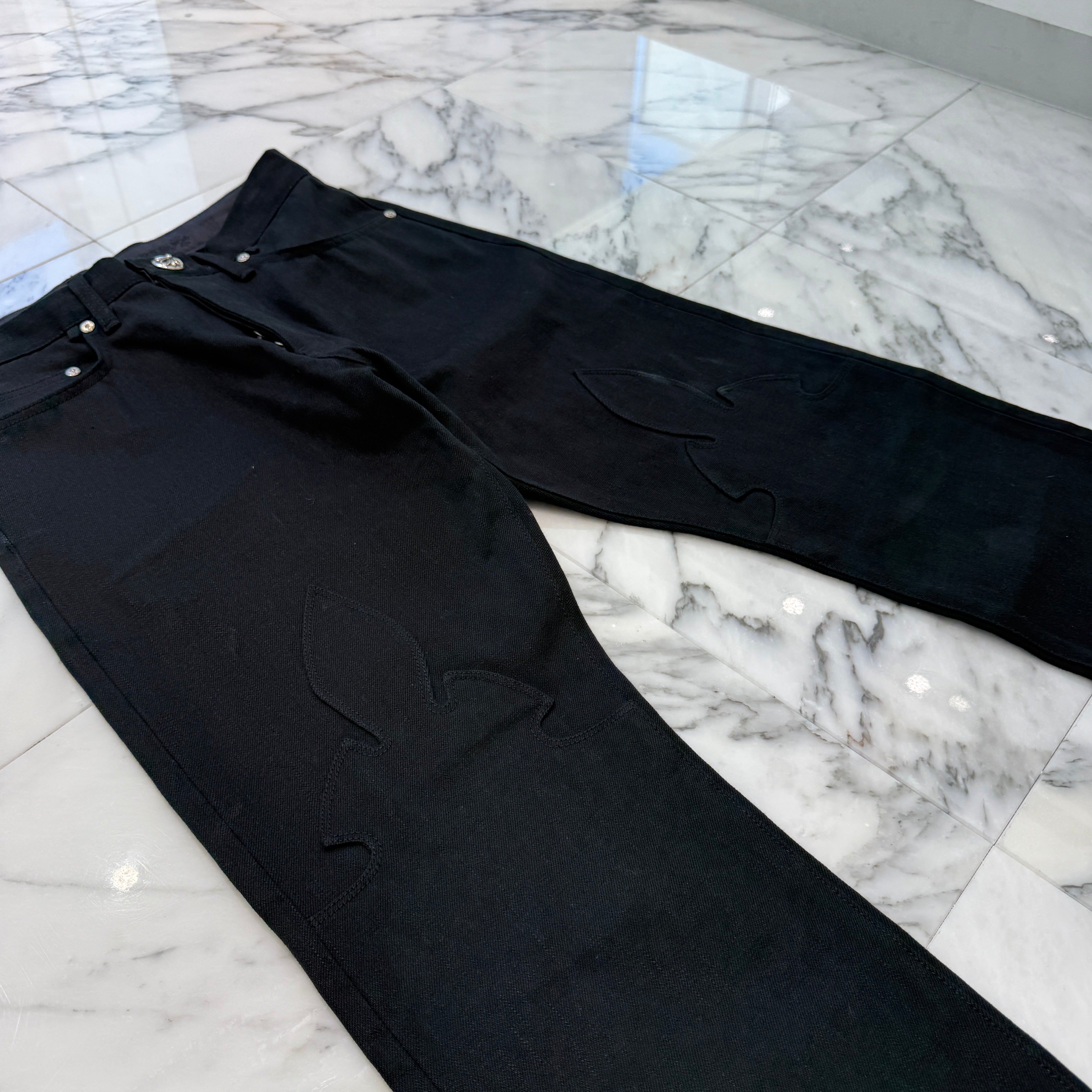 CHROME HEARTS Flare Knee Cross Ball Button Denim Pants Size 32 クロムハーツ フレアニー クロスボールボタン デニムパンツ サイズ32