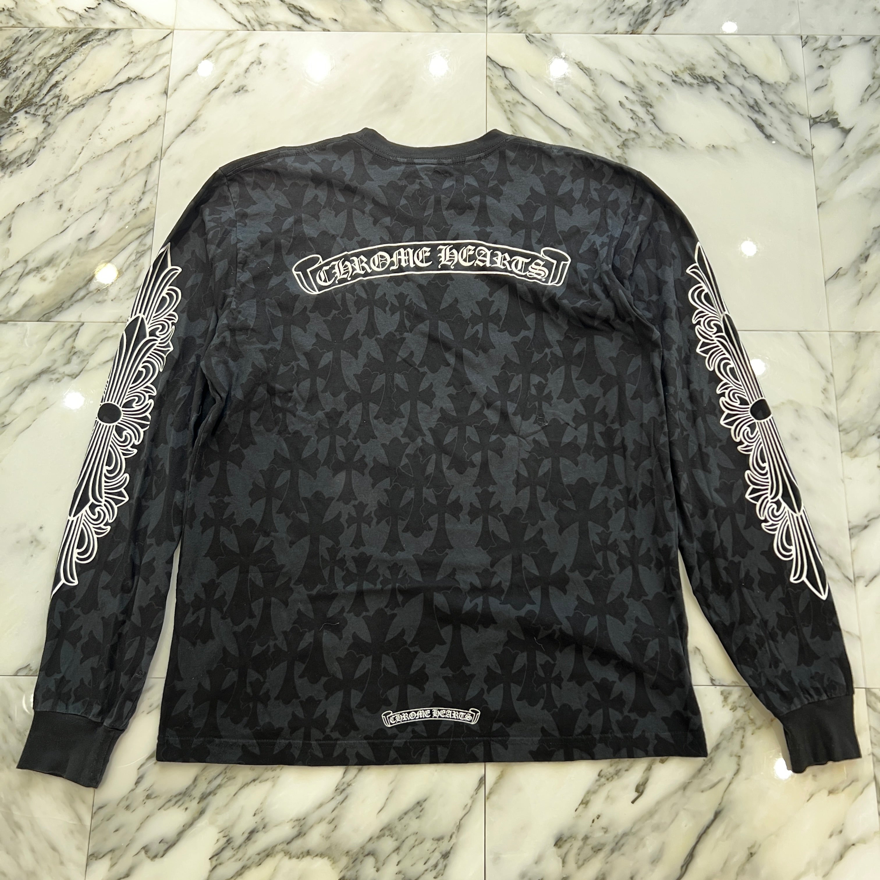 CHROME HEARTS 2024SS Graveyard Cemetery Cross Long Sleeve Tee Size L クロムハーツ グレイブヤード セメタリークロス ロングスリーブTシャツ 総柄 サイズL