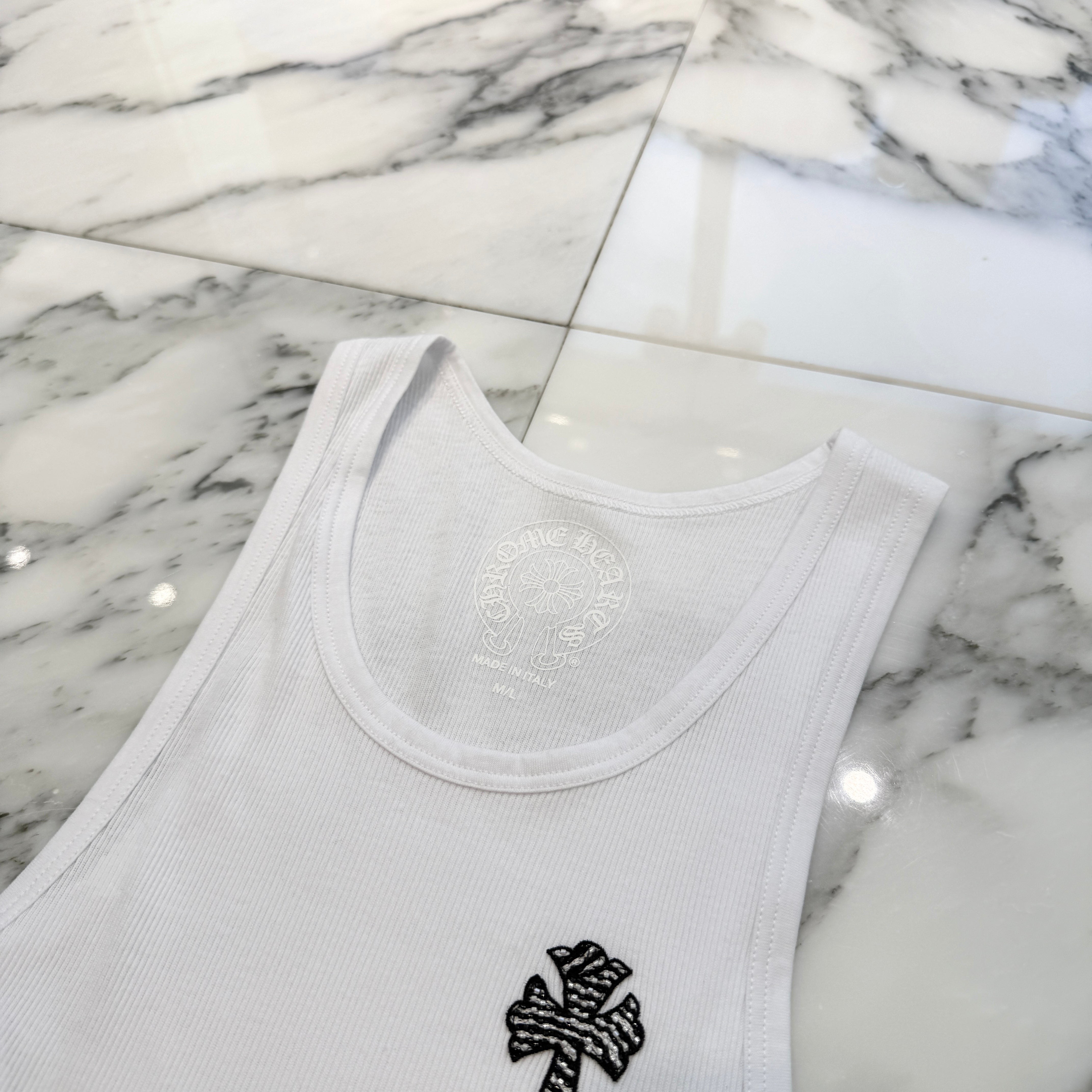 CHROME HEARTS St. Barth Limited Beads Zebra Embroidery Cross Tank Top Size M/L クロムハーツ セントバース限定 ビーズ ゼブラ柄 刺繍 クロス タンクトップ サイズM/L