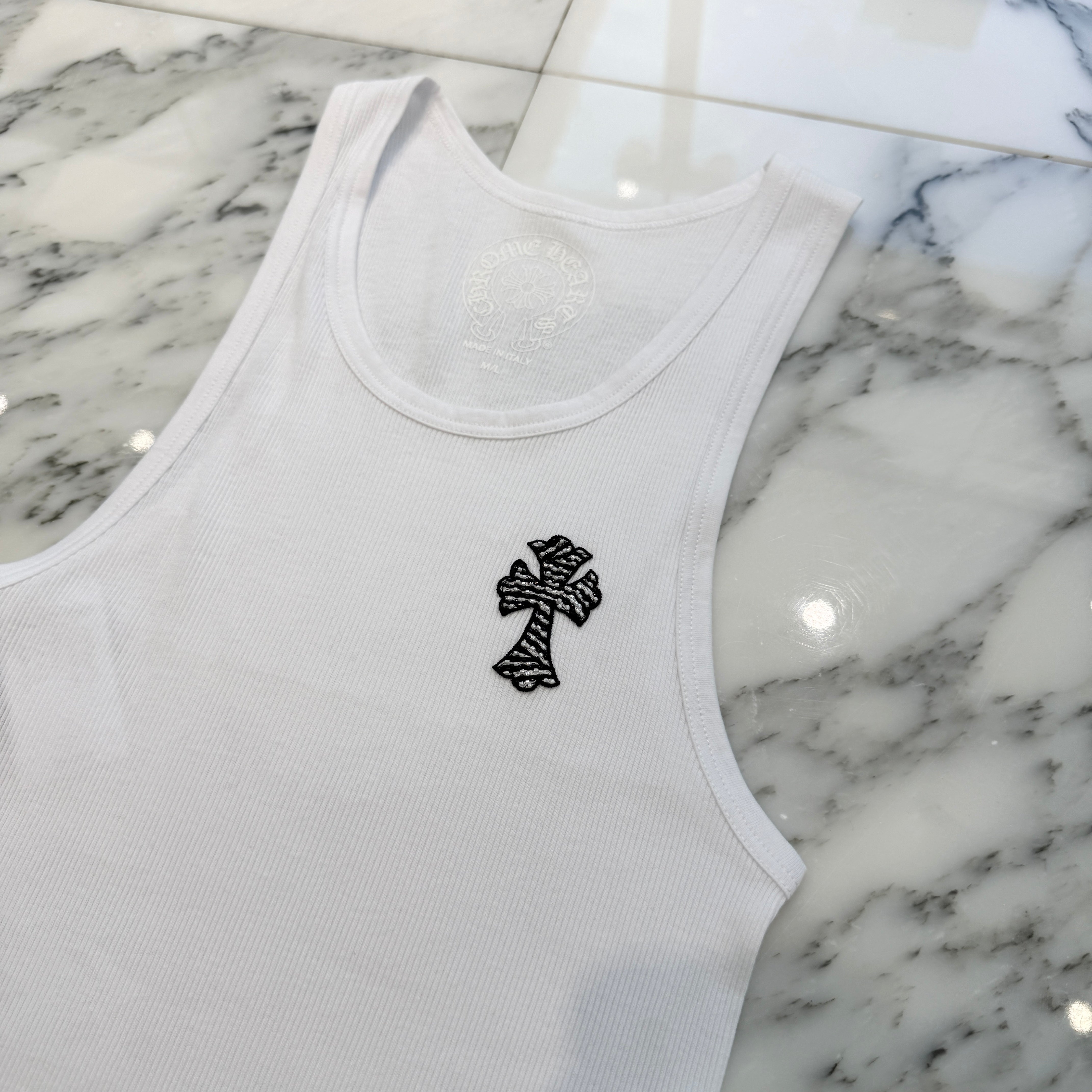 CHROME HEARTS St. Barth Limited Beads Zebra Embroidery Cross Tank Top Size M/L クロムハーツ セントバース限定 ビーズ ゼブラ柄 刺繍 クロス タンクトップ サイズM/L