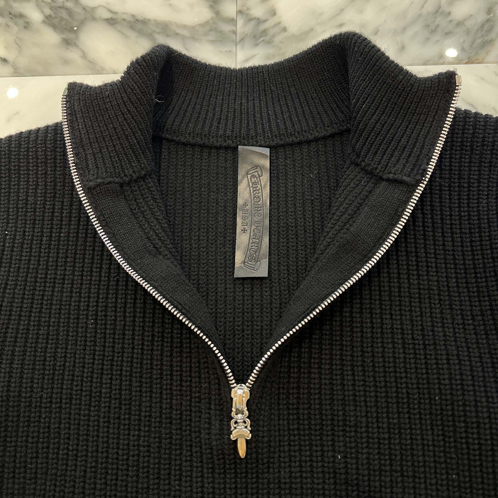 CHROME HEARTS Y NOT Triple Cross Patch Half Zip Cashmere Knit