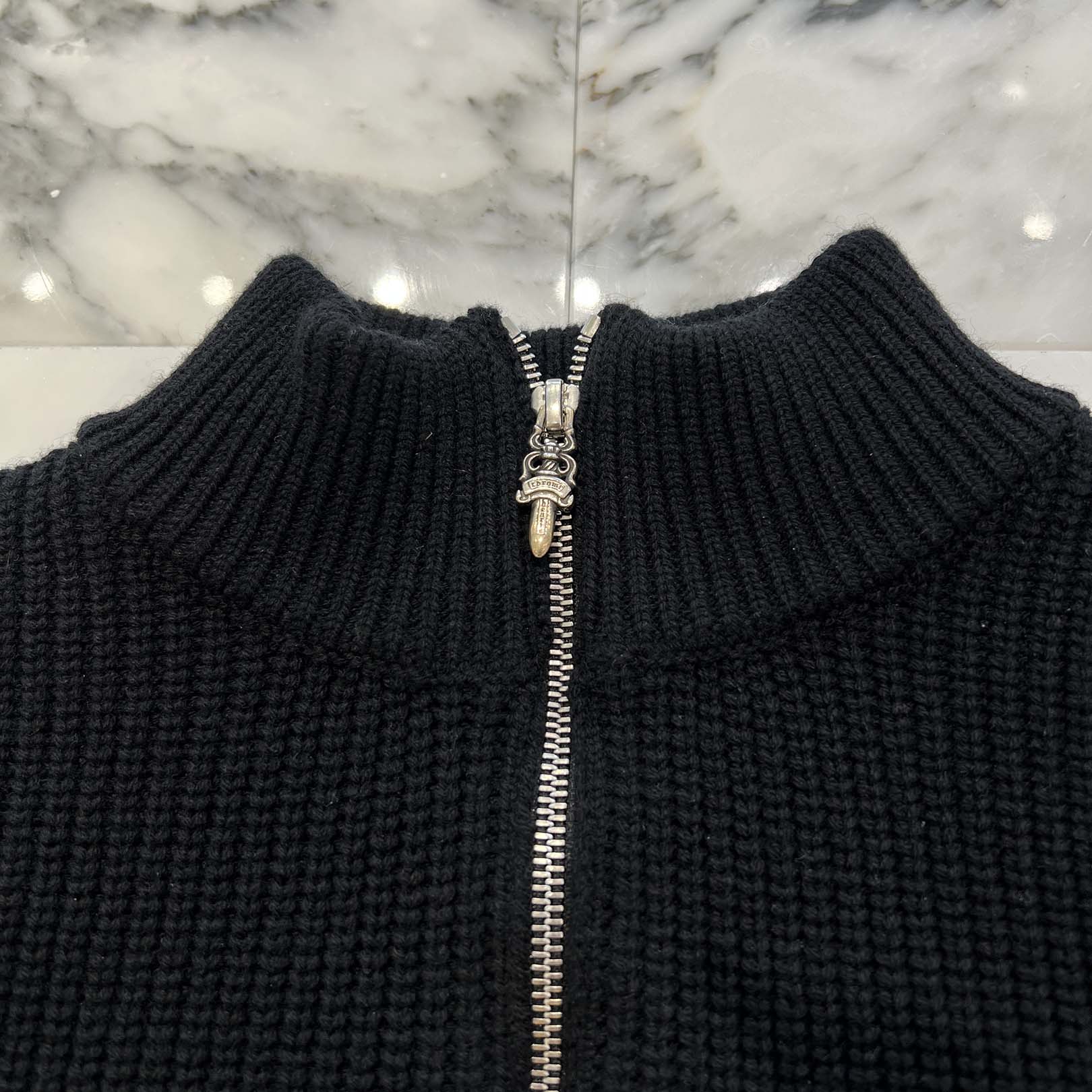 CHROME HEARTS Y NOT Triple Cross Patch Half Zip Cashmere Knit