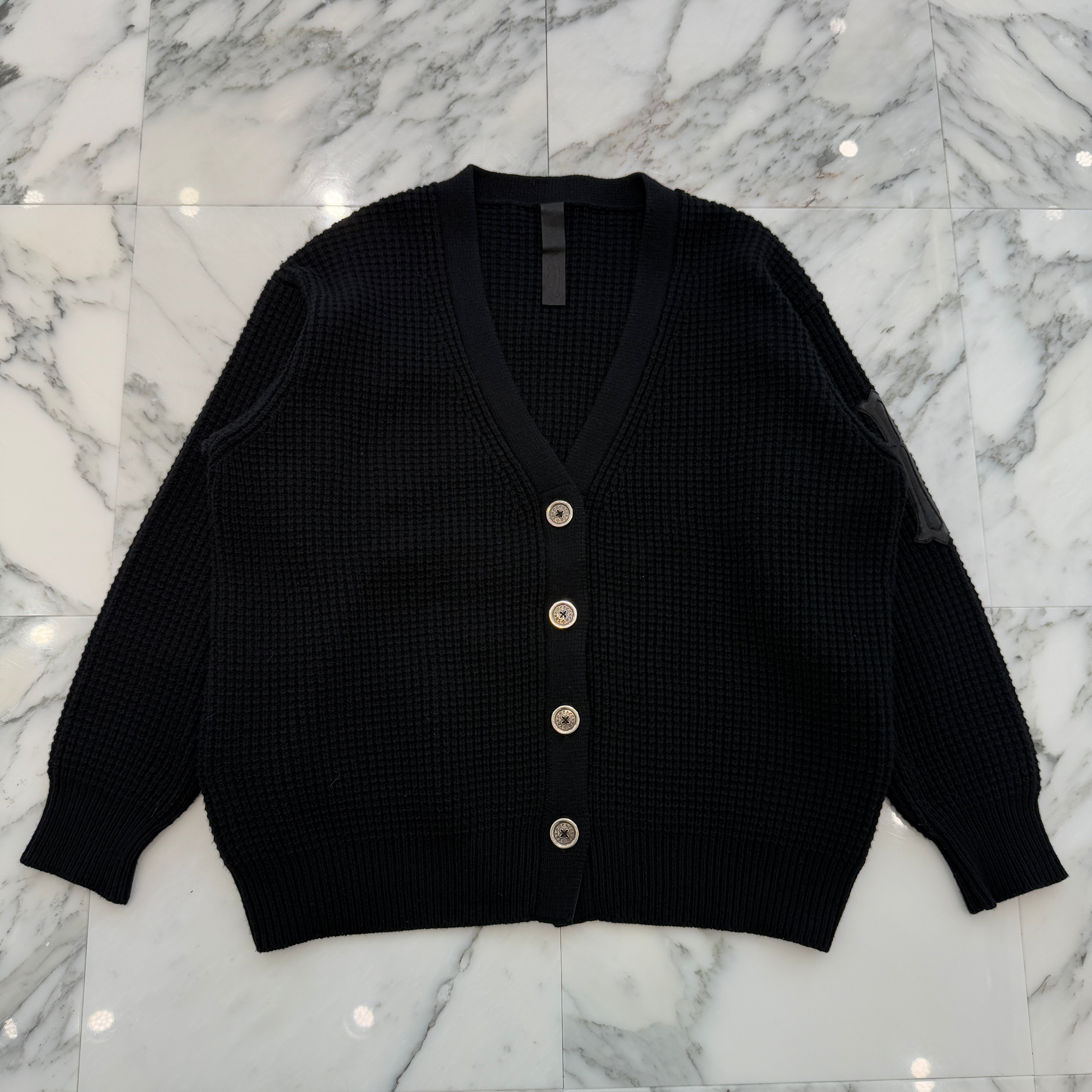 CHROME HEARTS YNOT Leather Cross Patch Cashmere Knit Cardigan Size M クロムハーツ ワイノット レザークロスパッチ カシミヤ ニットカーディガン サイズM