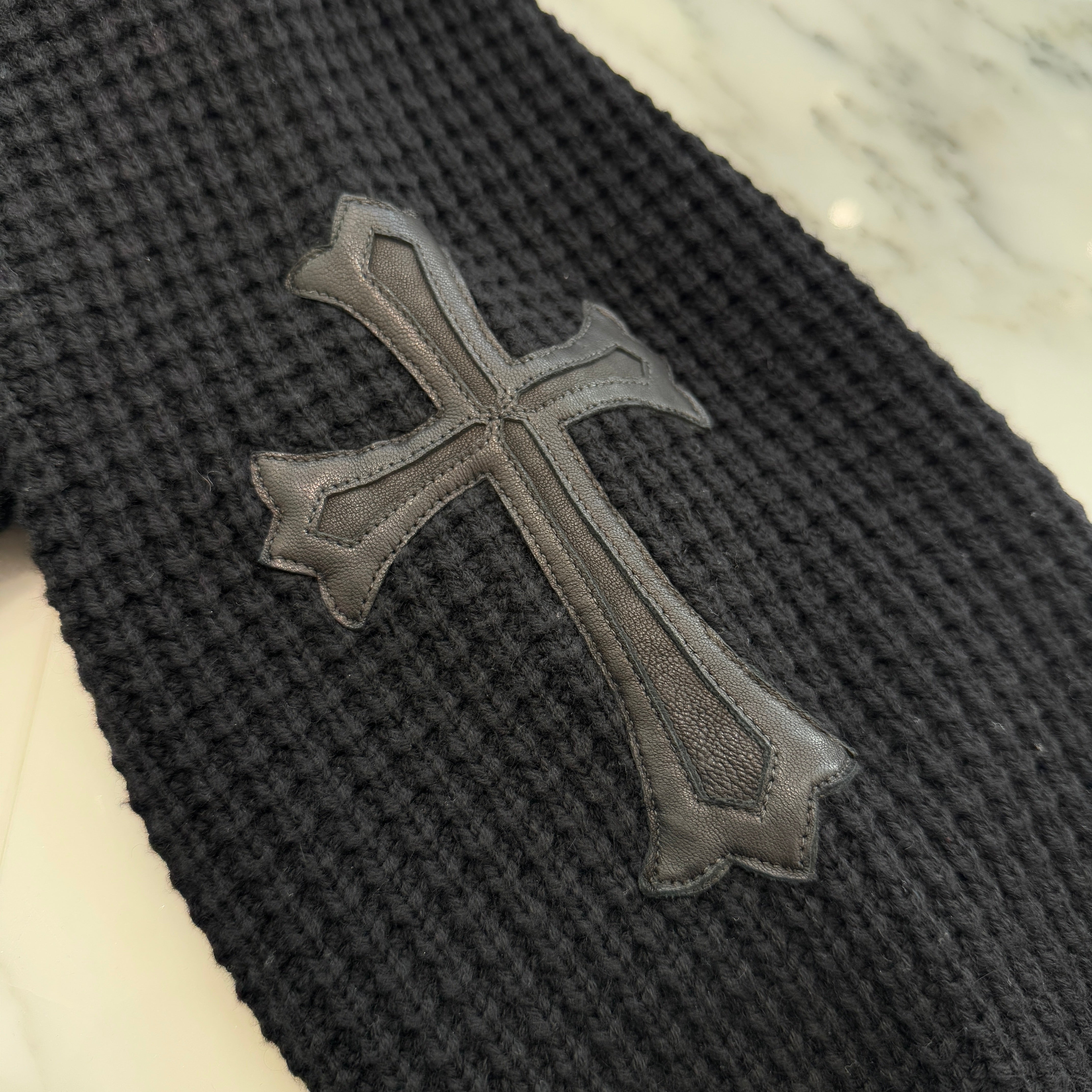 CHROME HEARTS YNOT Leather Cross Patch Cashmere Knit Cardigan Size M クロムハーツ ワイノット レザークロスパッチ カシミヤ ニットカーディガン サイズM